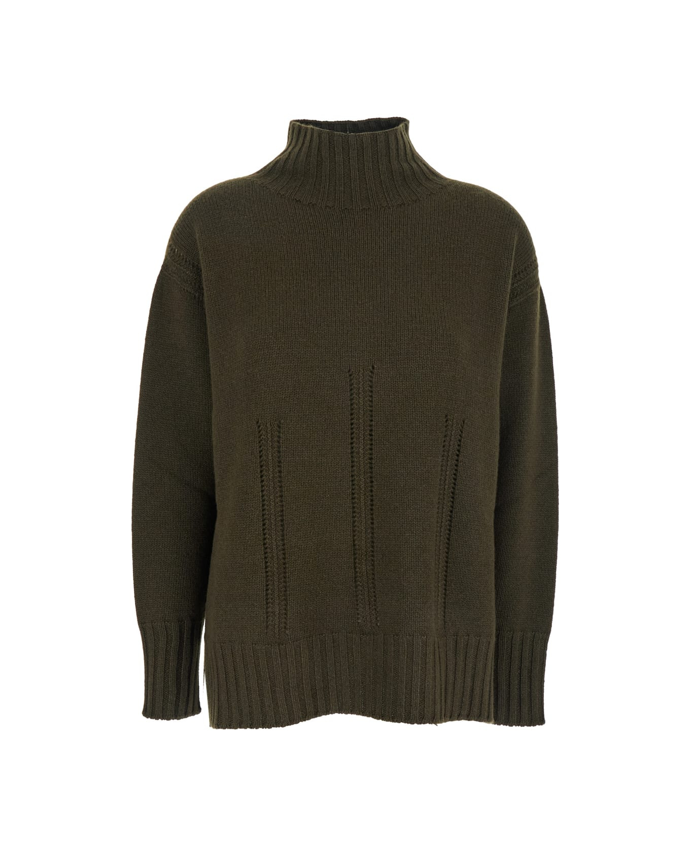 Brown Sweater With Mock Neck And Dropped Shoulders In Cashmere And Cotton Blend Woman - 1