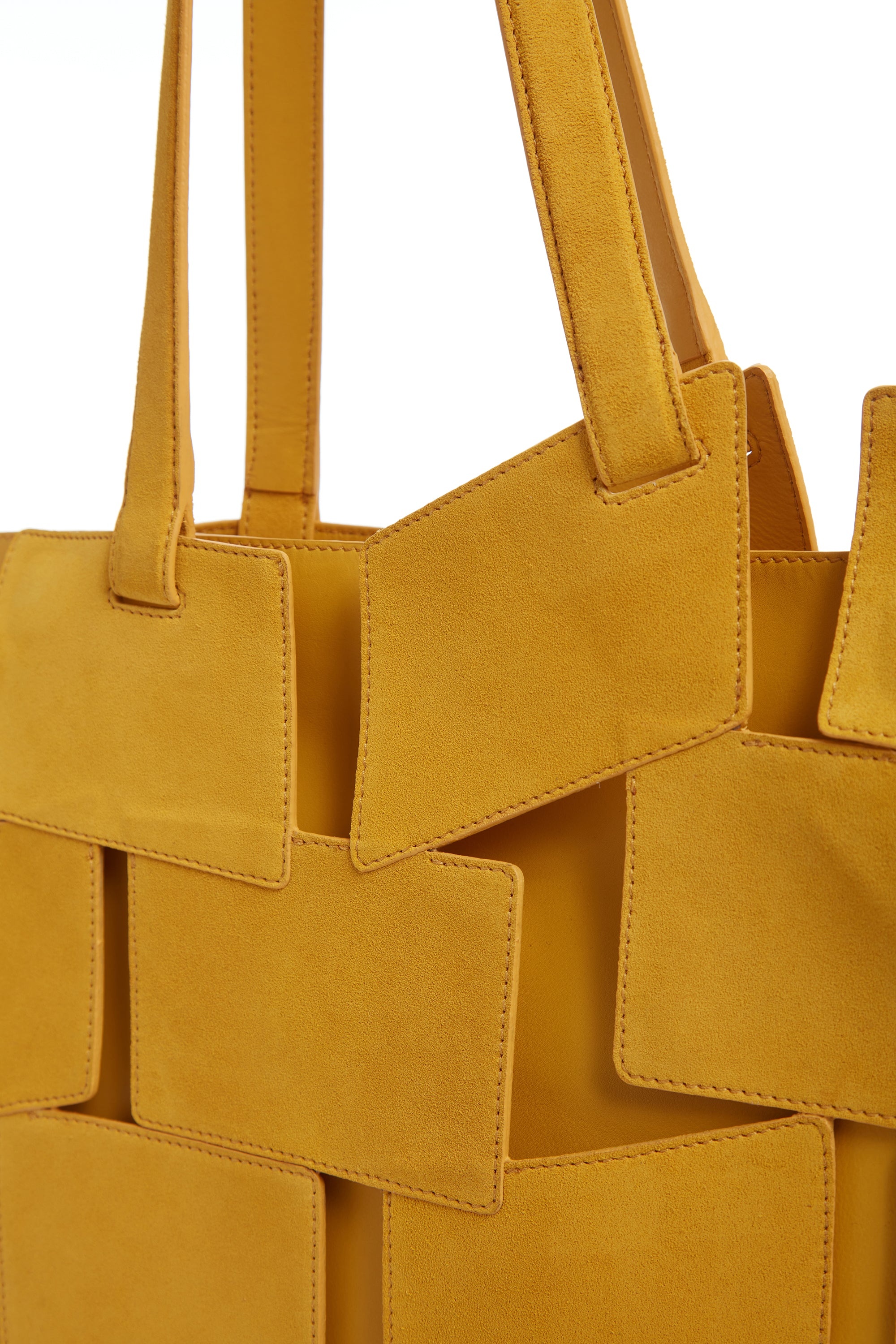 Laquered Tote Bag in Golden Birch Patchwork Suede - 3