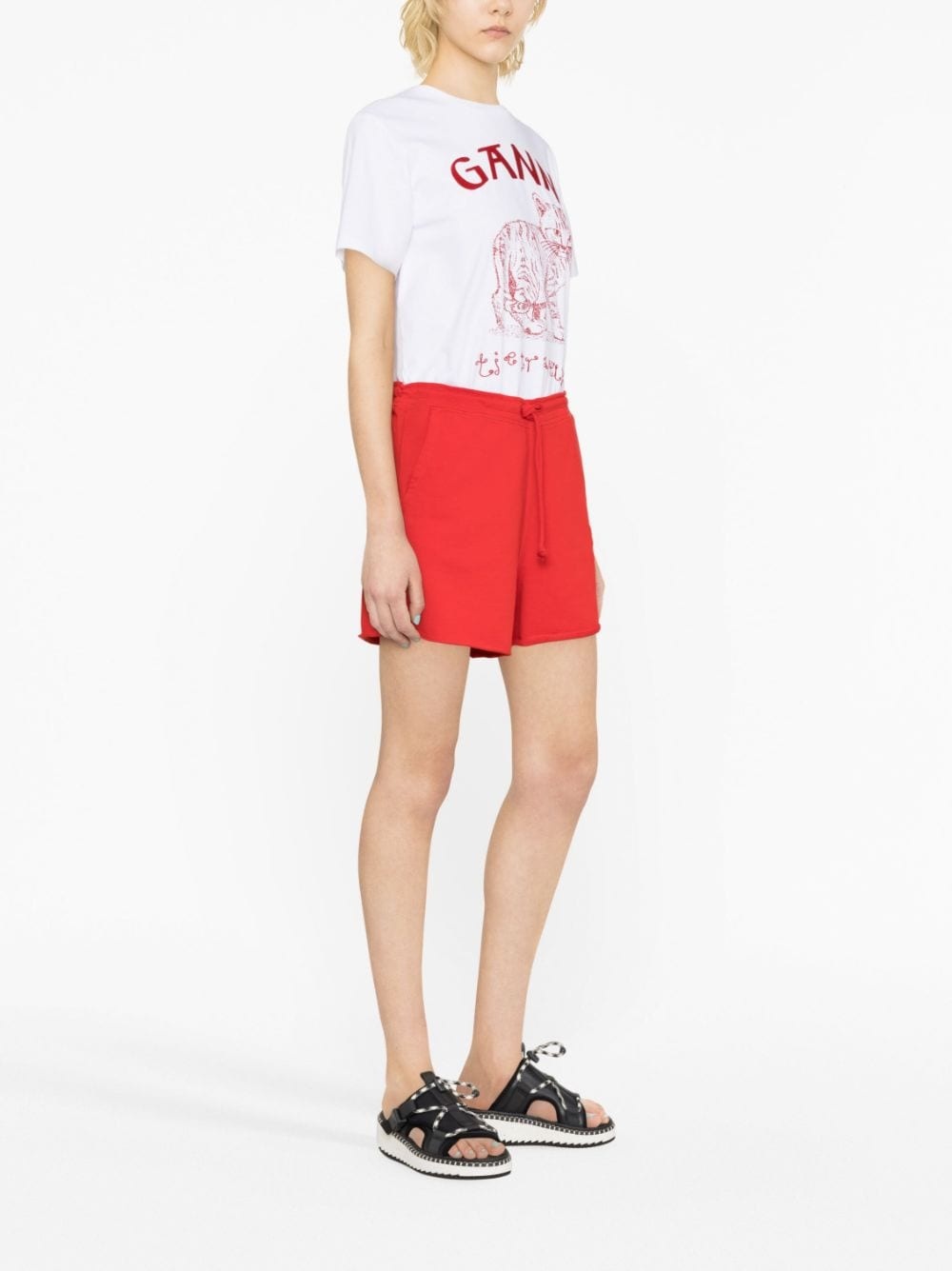 logo-embroidered cotton track shorts - 4