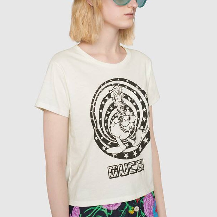 (WMNS) Gucci x Disney Donald Duck Printed Short-Sleeved For Beige 644674-XJDBE-9095 - 4