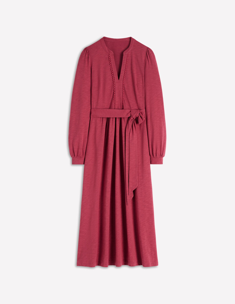 Naomi Long Sleeve Jersey Dress-Terracotta Red 1