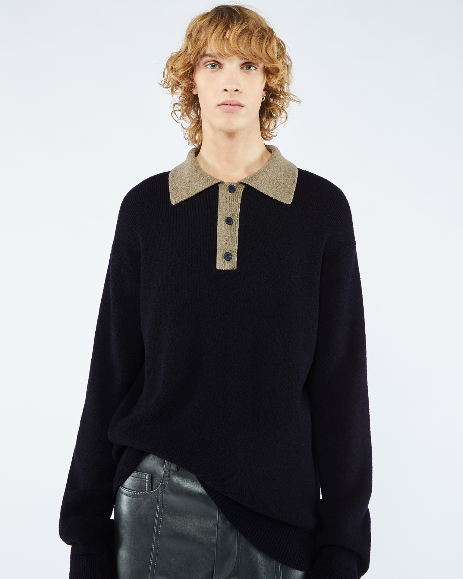 KAIROS - Long sleeve polo - Black/khaki - 5