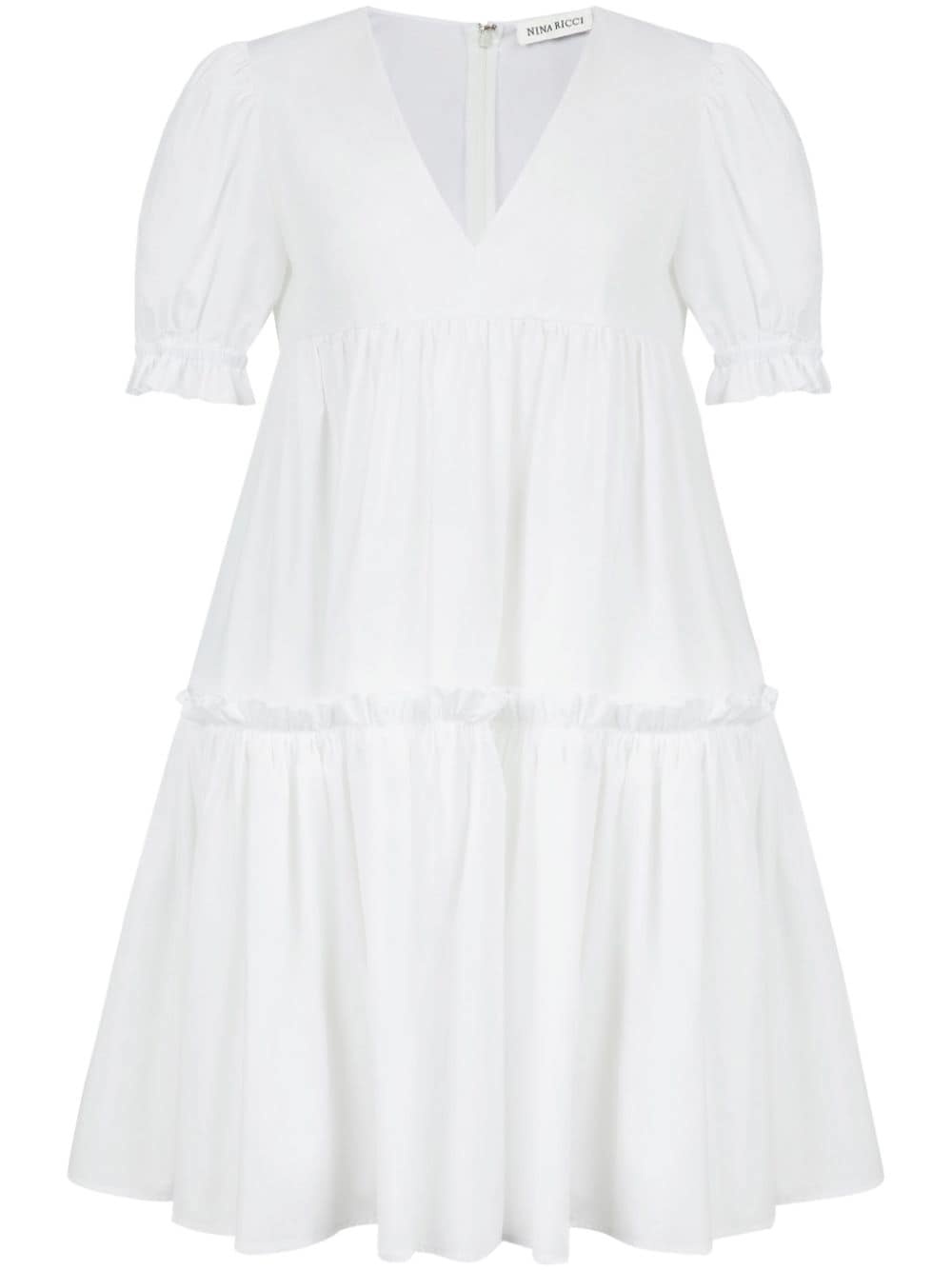 tiered V-neck poplin dress - 1