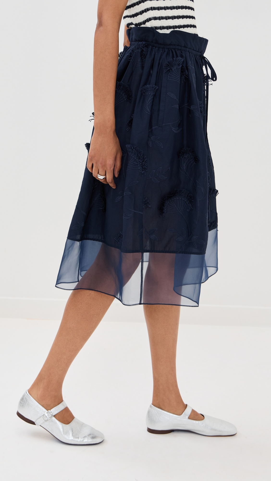 Tie Waist Midi Skirt with Organza Combo - 4
