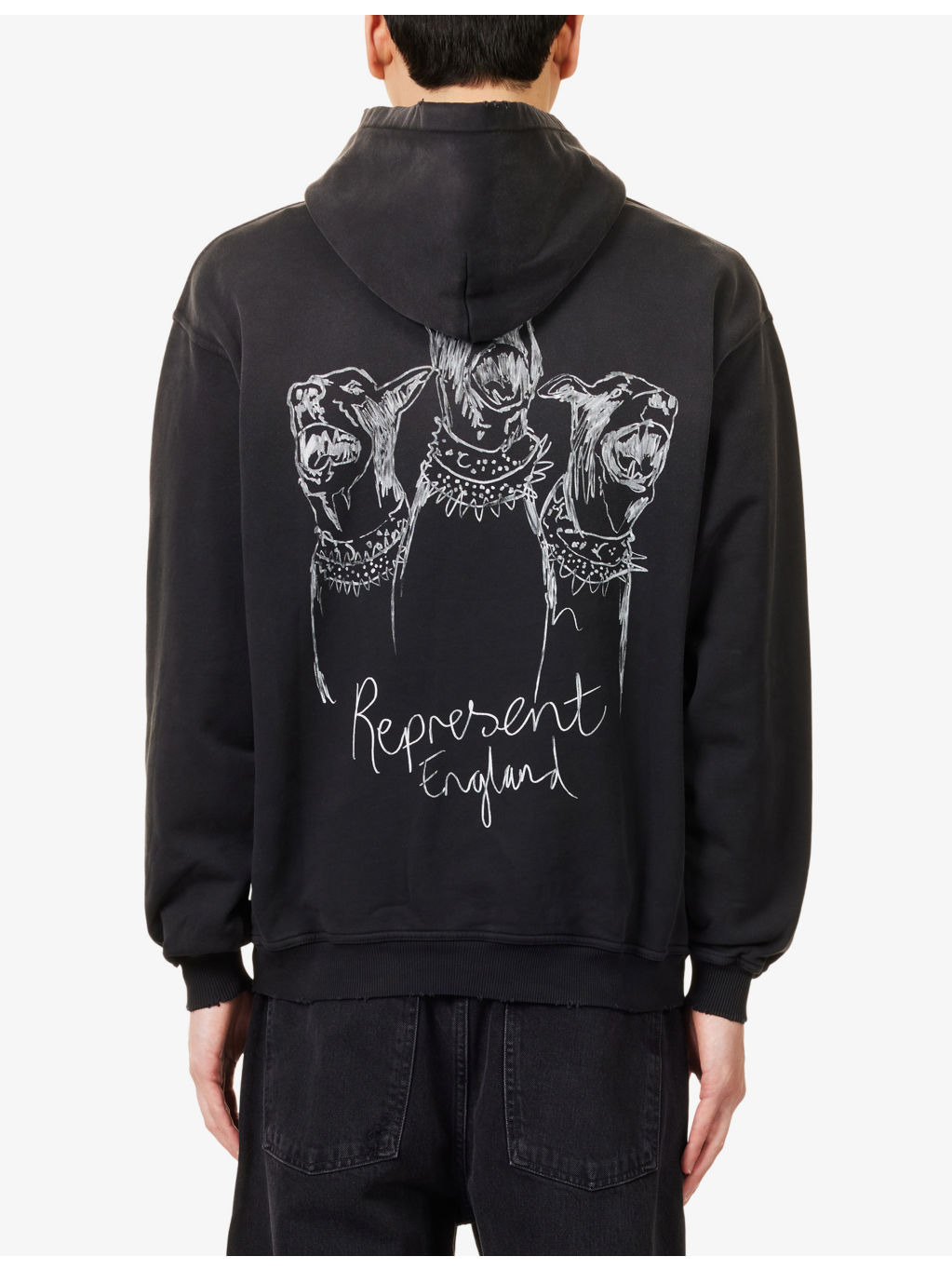 Hand Drawn Dogs Printed Cotton Hoody - 4