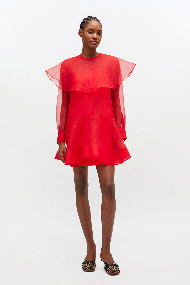 GANNI RED ORGANZA CIRCLE COLLAR DRESS outlook