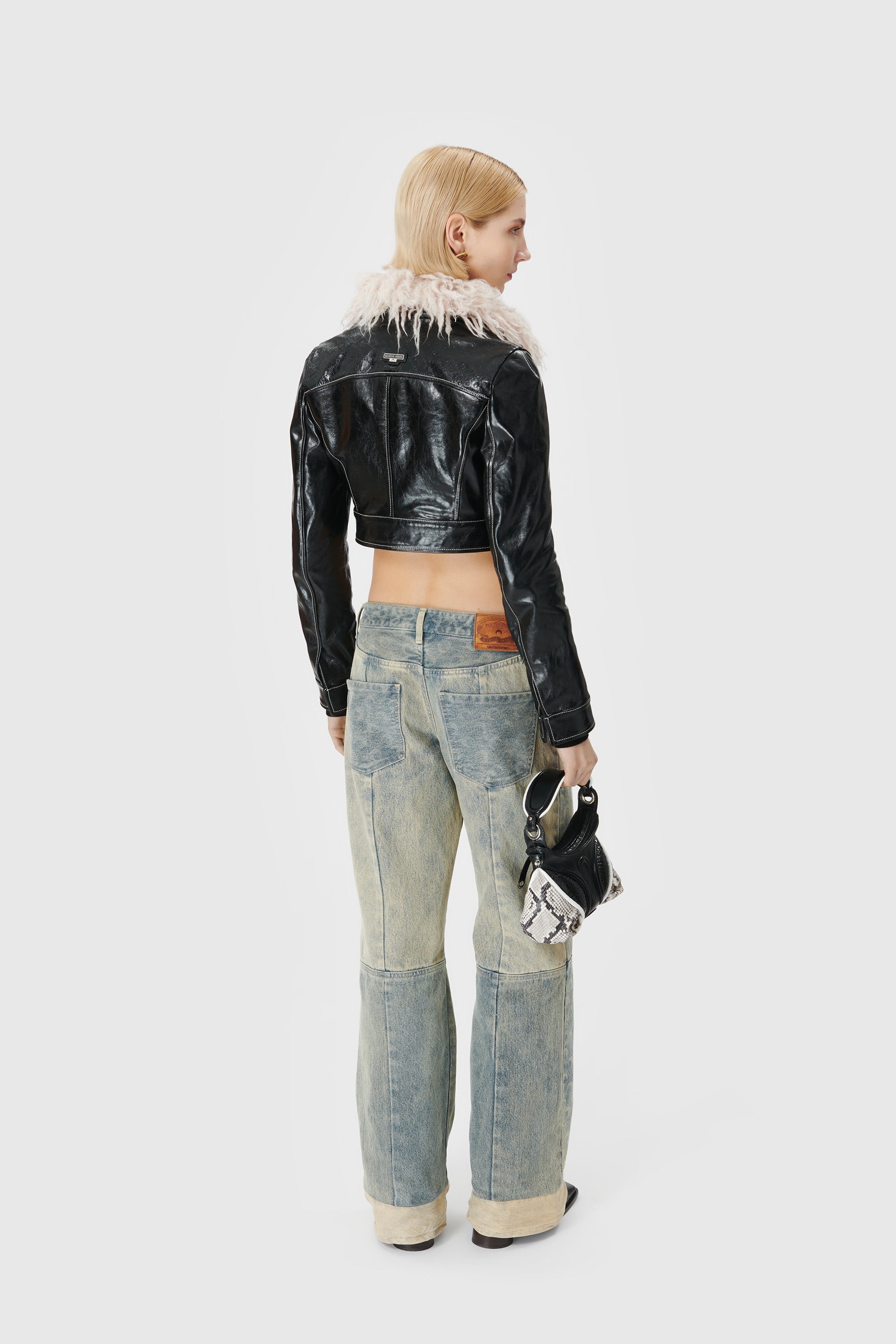 Embossed Leather Cropped Jacket - 3
