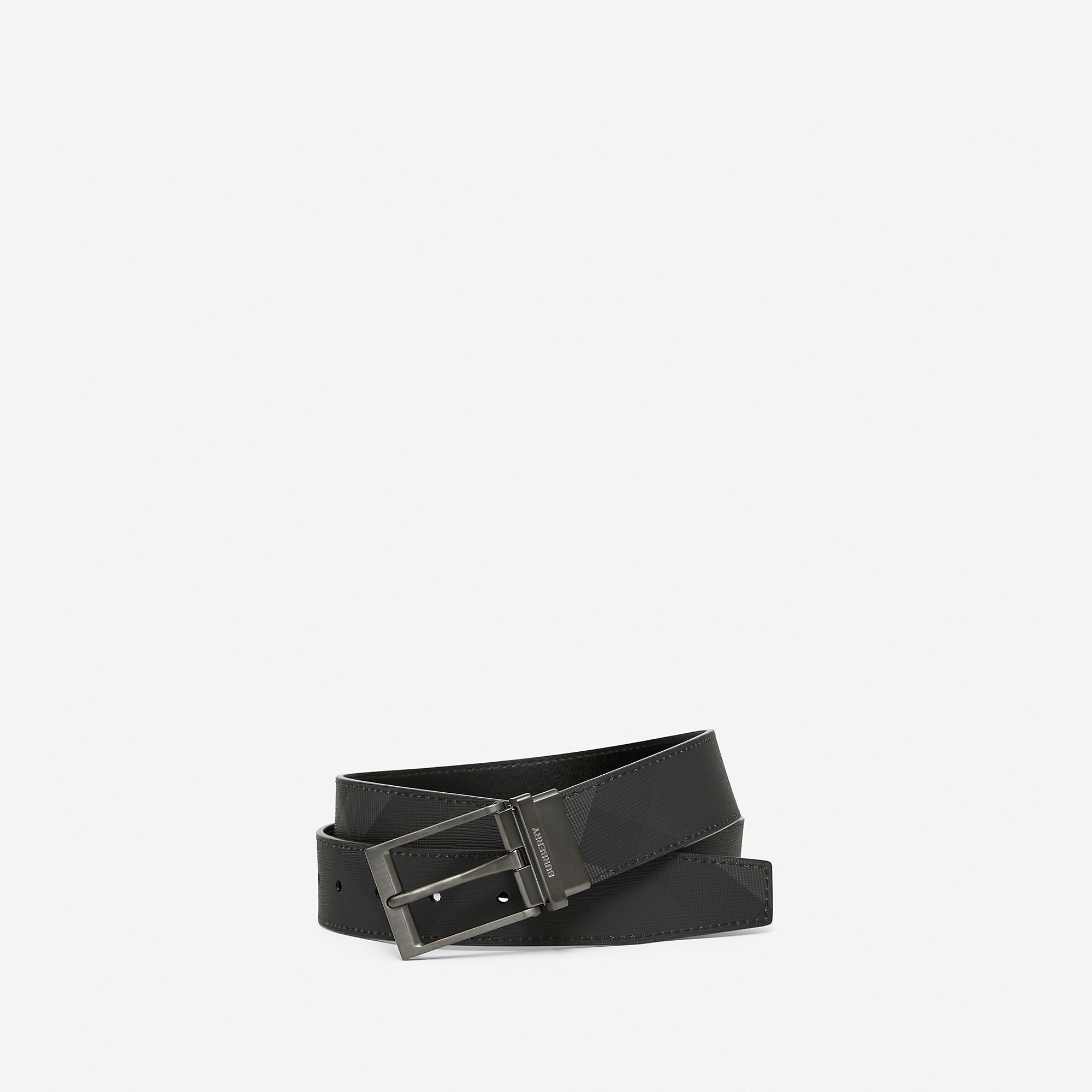 Reversible Charcoal Check and Leather Belt - 1