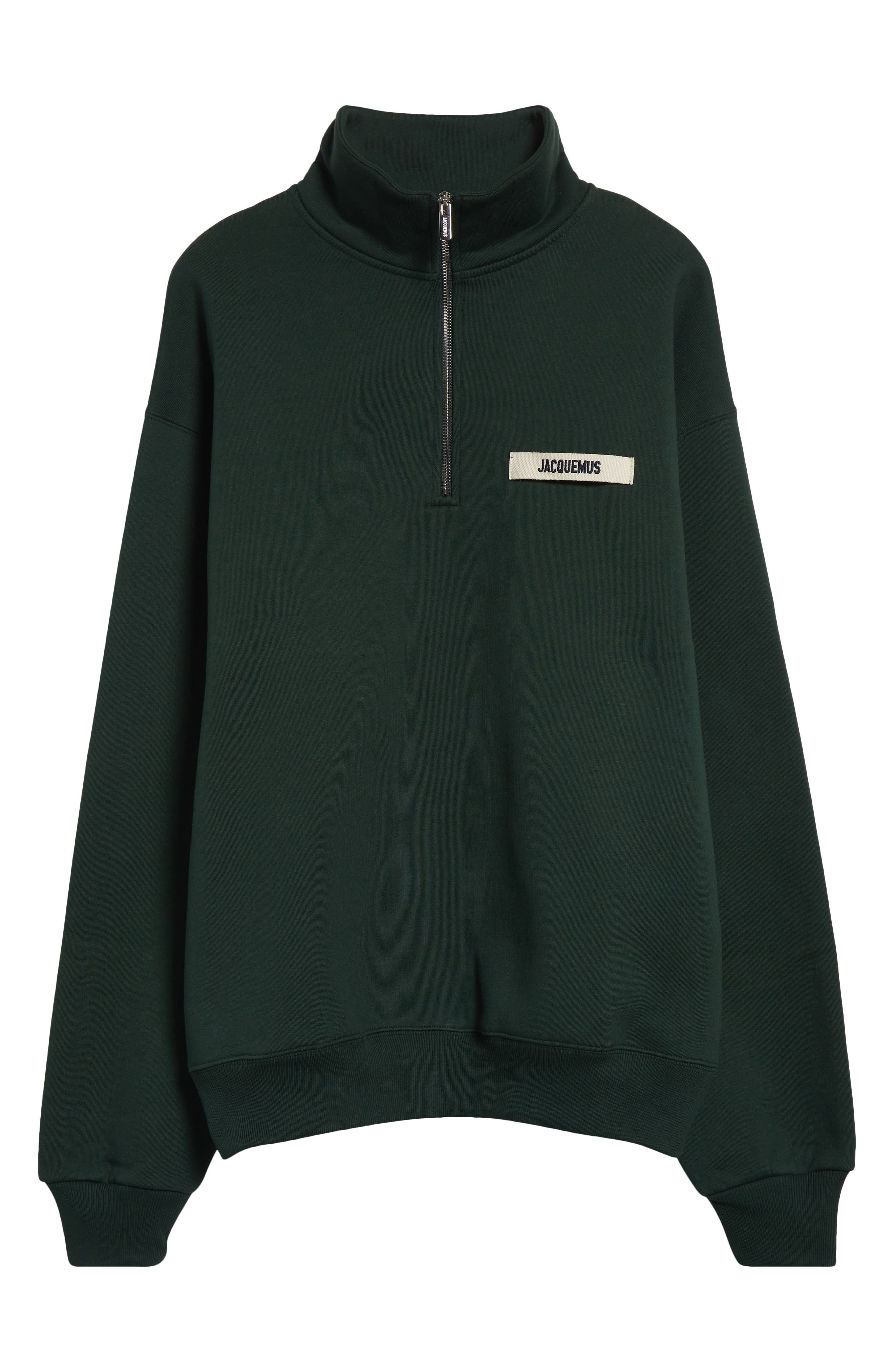 Jacquemus The Gros Grain Cotton Fleece Zip Sweatshirt in Dark Green at Nordstrom - 5