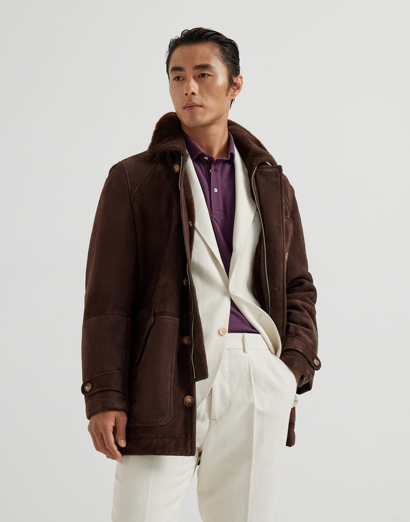 Tone-on-tone suede shearling coat - 1