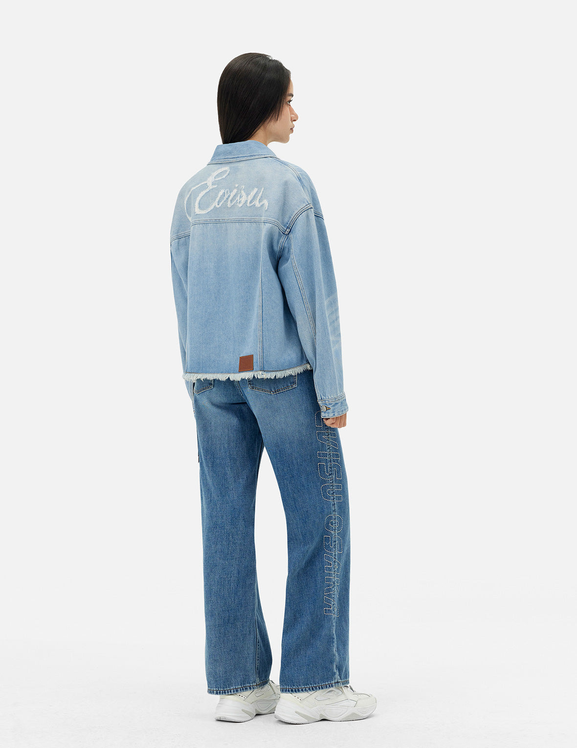 Deconstructed Logo and Seagull Embroidery Oversized Denim Jacket - 4