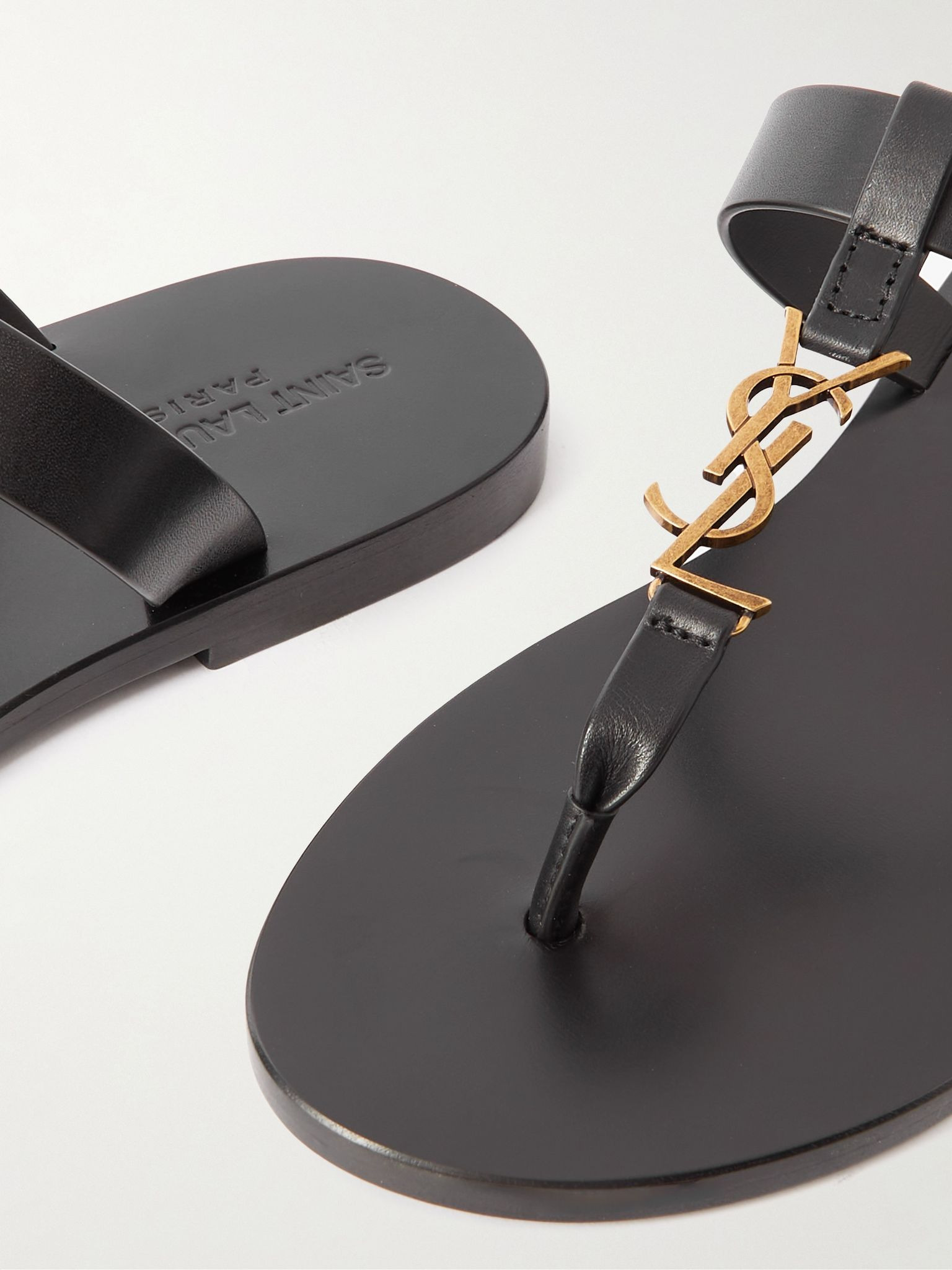 Cassandre Logo-Embellished Leather Sandals Black - 6
