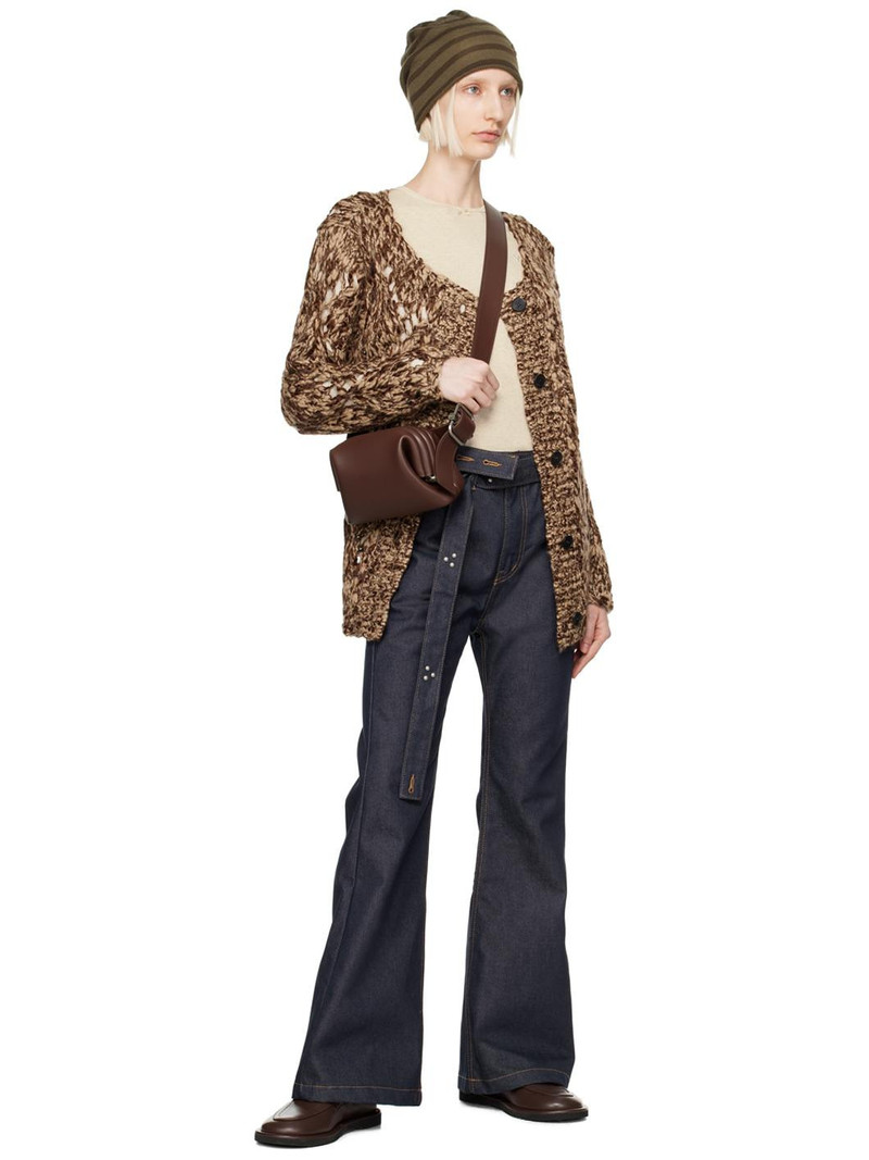 OPEN YY Brown Argyle Pointelle Cardigan outlook
