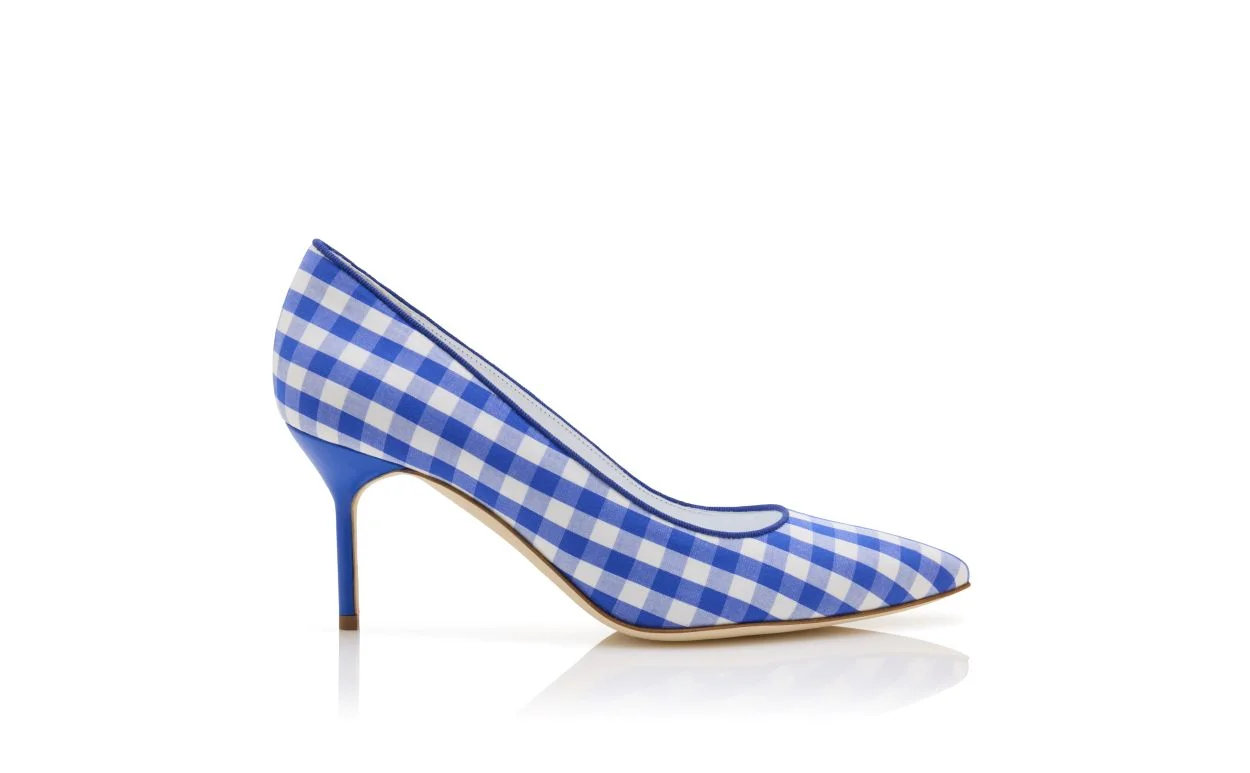 Blue and White Cotton Gingham Pumps - 1