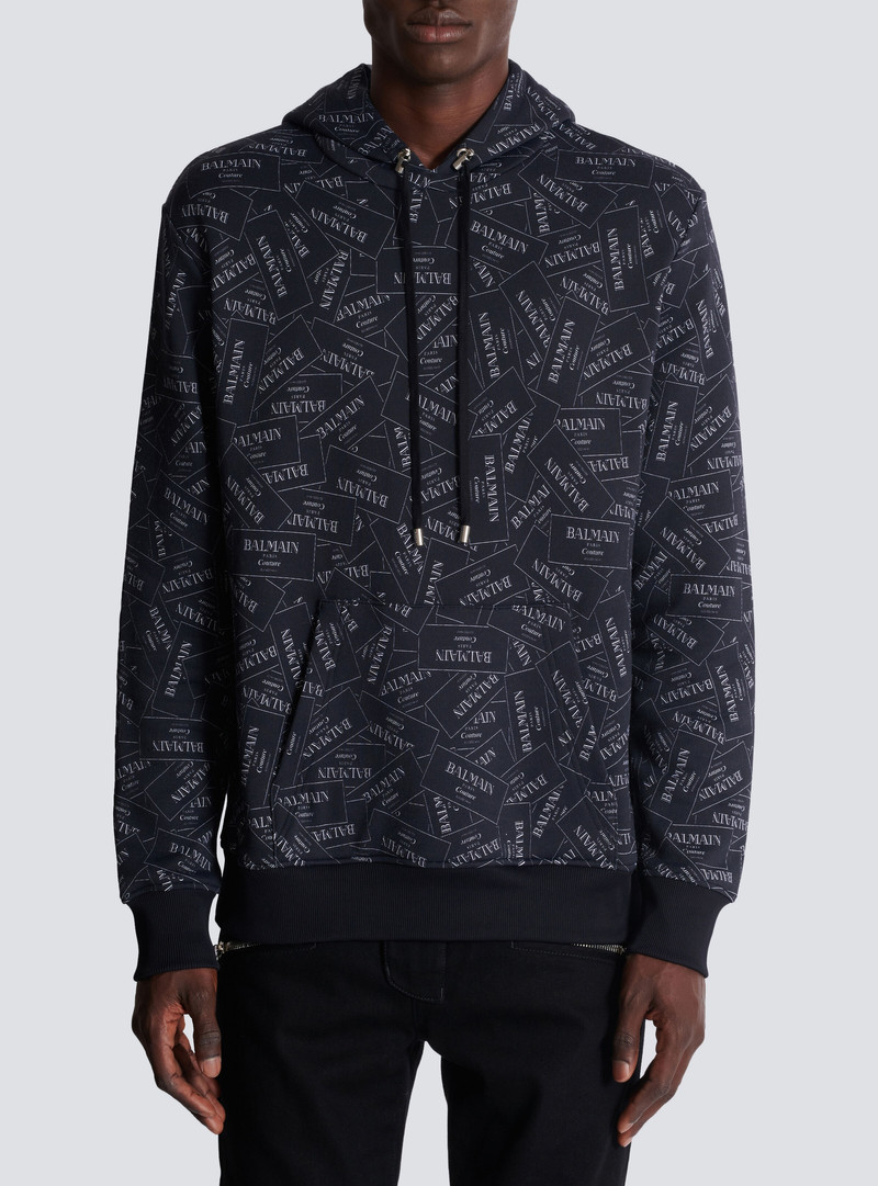 Hoodie with all-over Balmain label print 5