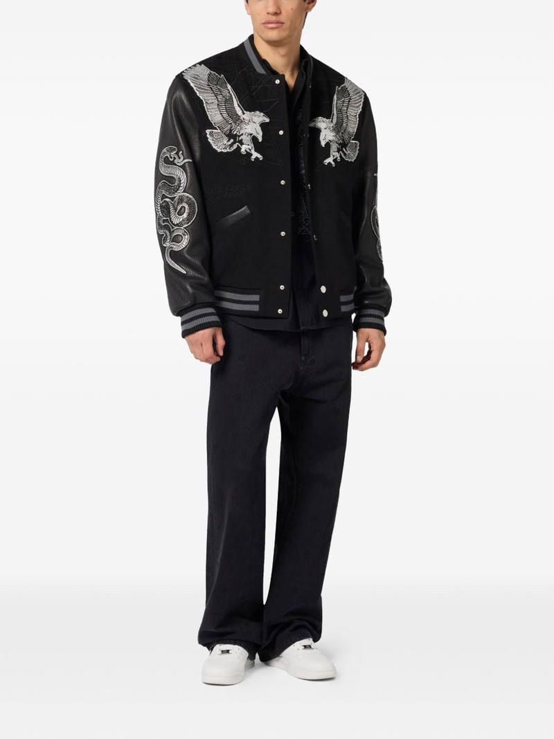 PHILIPP PLEIN leather-sleeves bomber jacket outlook