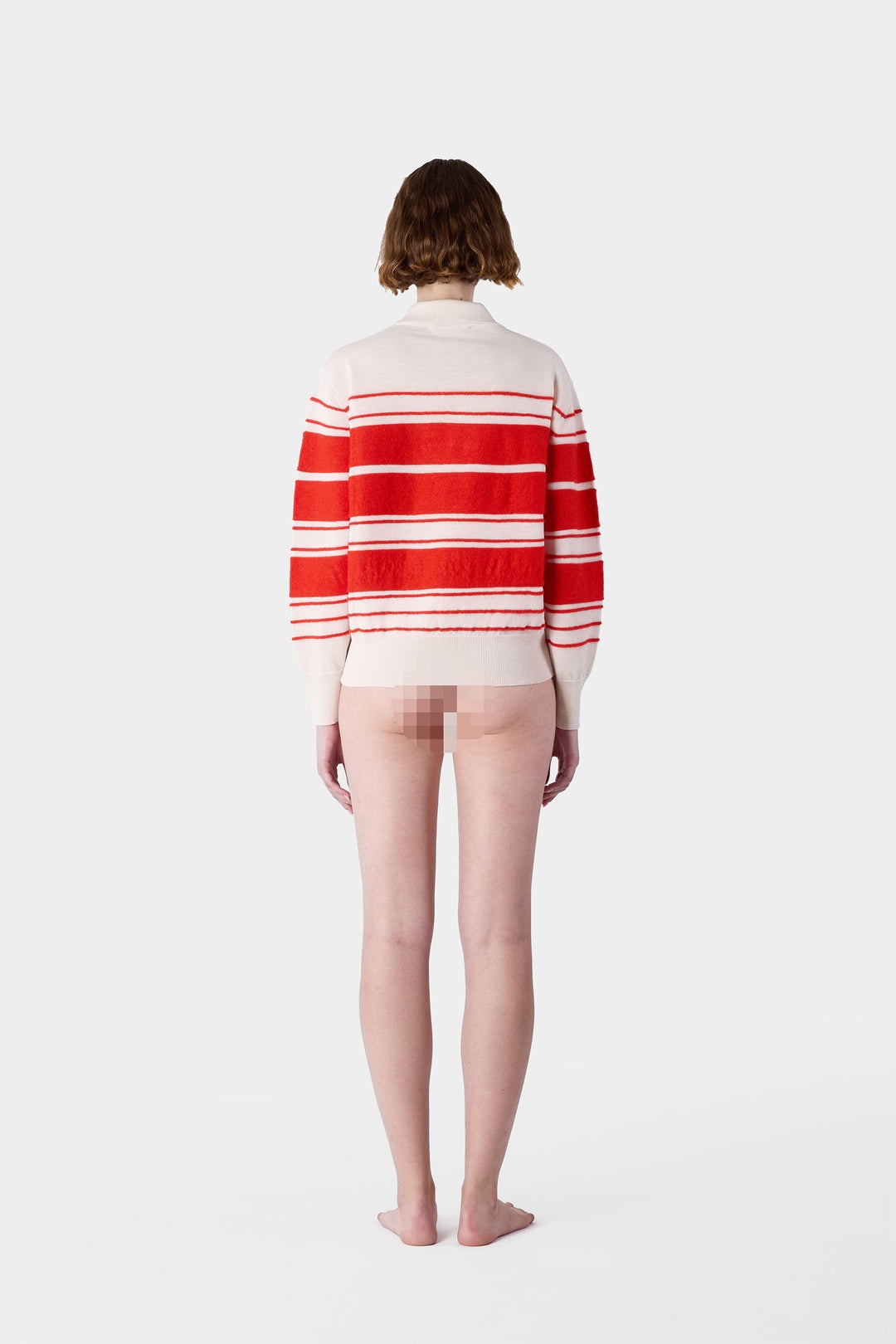 STRIPED KNIT LONSGLEEVE POLO / off white & acid red - 7