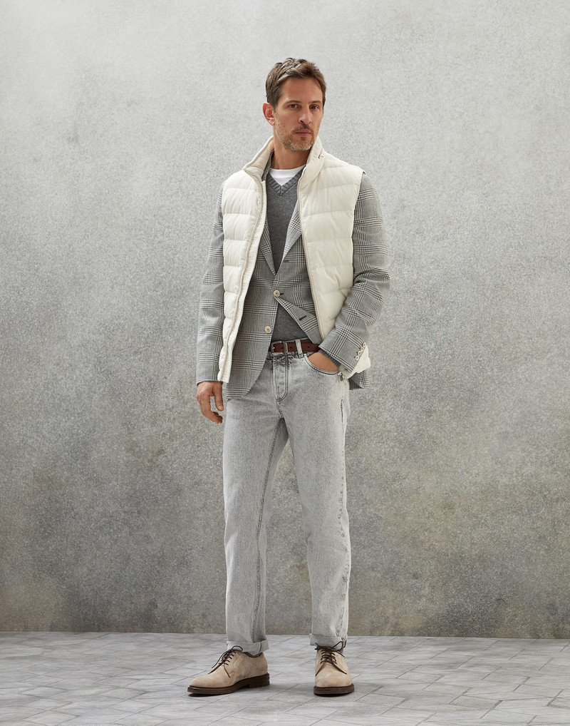Virgin wool, silk and linen Prince of Wales deconstructed blazer 5