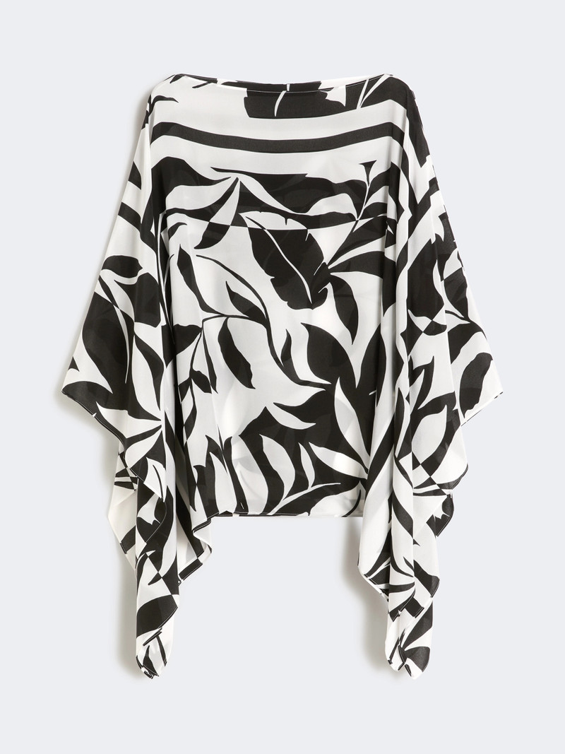 TAMBUTO Printed silk poncho - BLACK 1