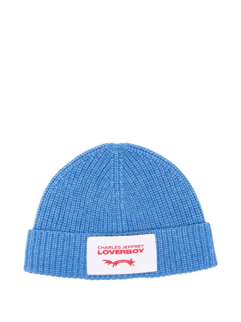 Chunky logo-patch beanie hat 1