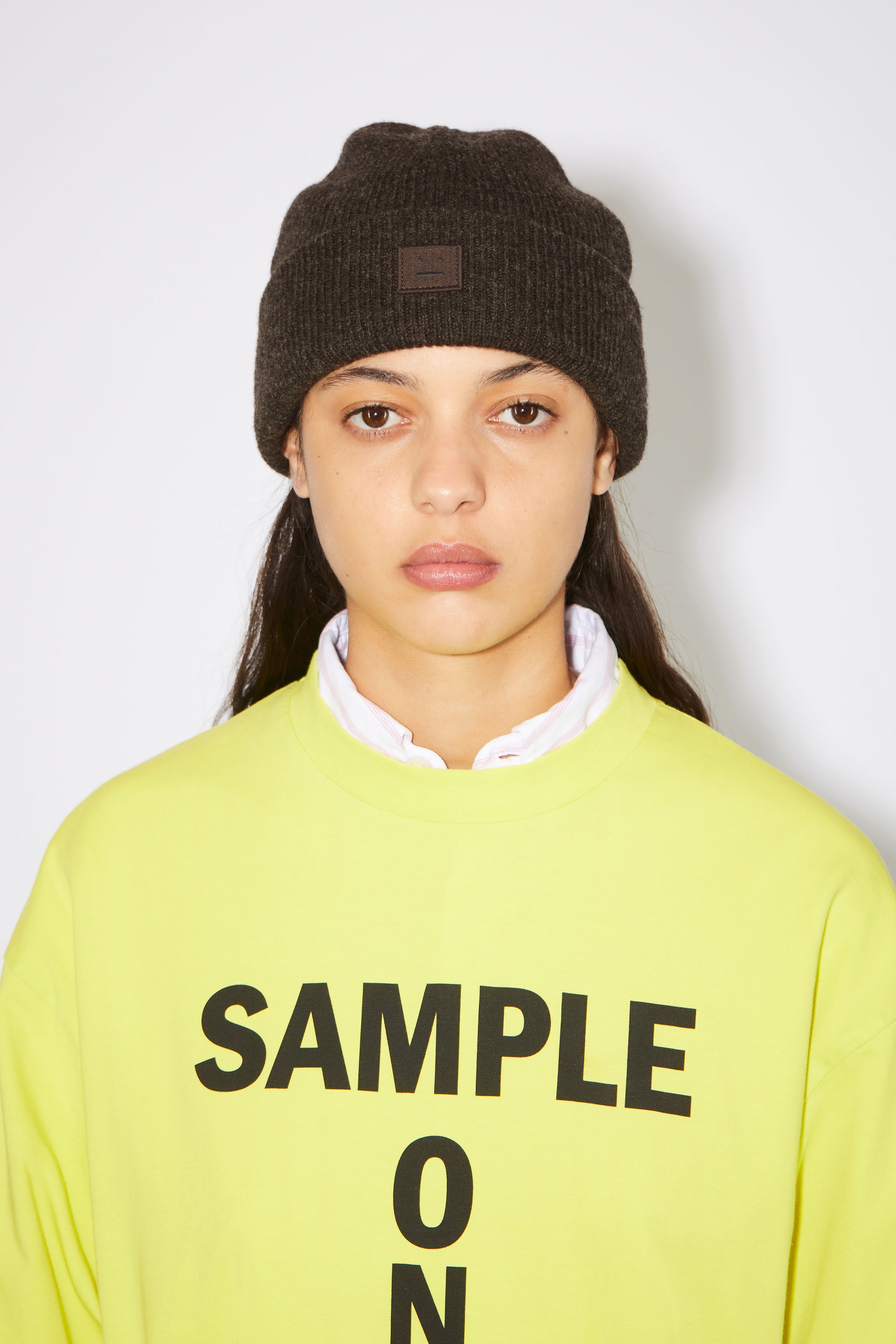 Ribbed knit beanie hat - Grey/brown melange - 2