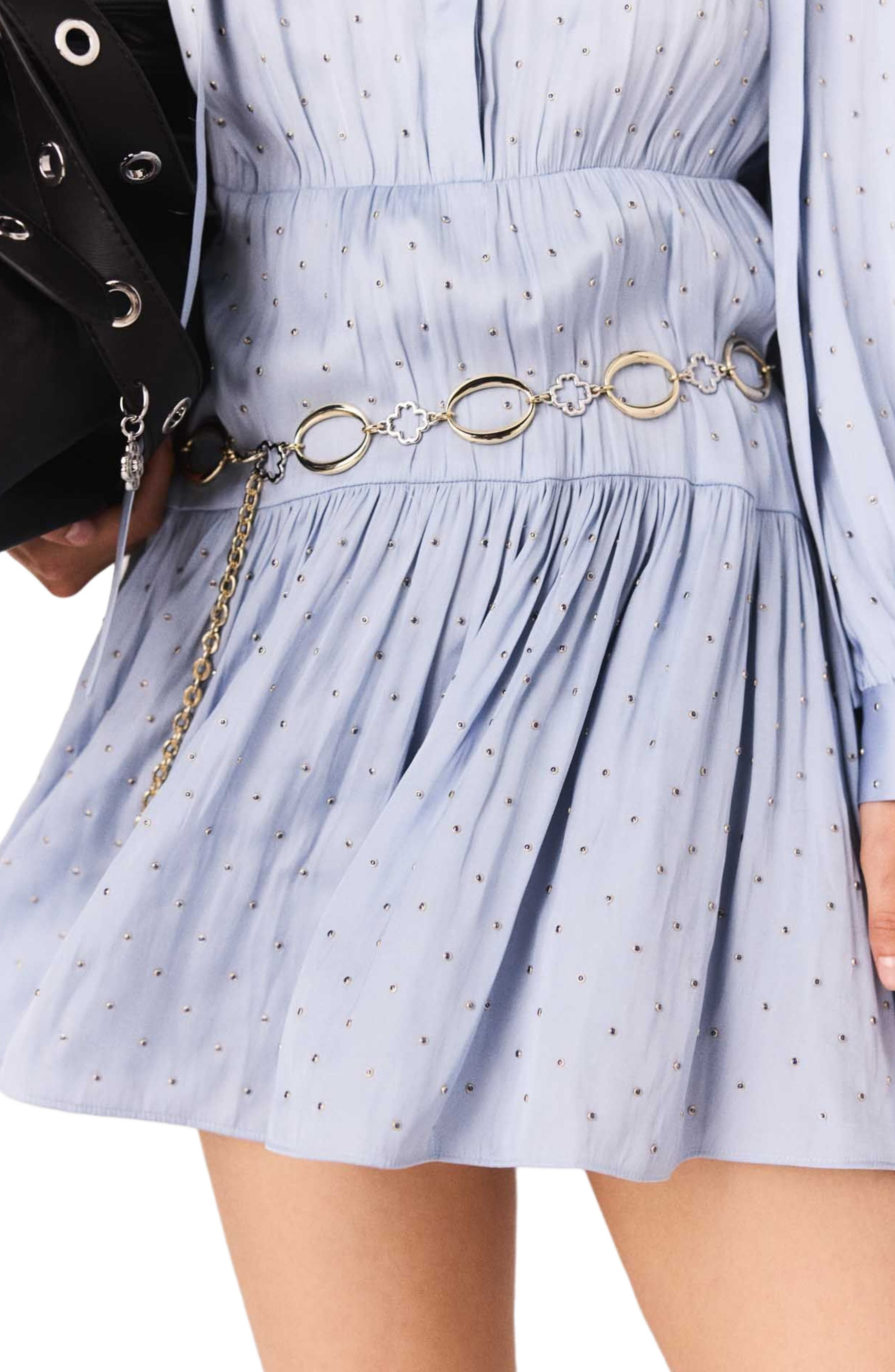 maje Studded flowing shirt dress in Light Blue at Nordstrom - 4