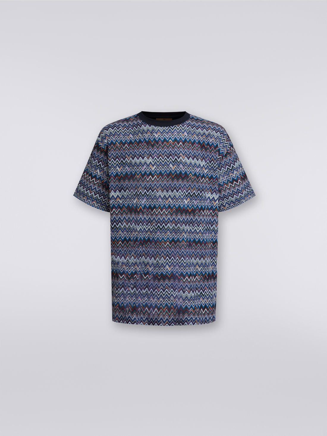 Cotton and viscose chevron crew-neck T-shirt - 1