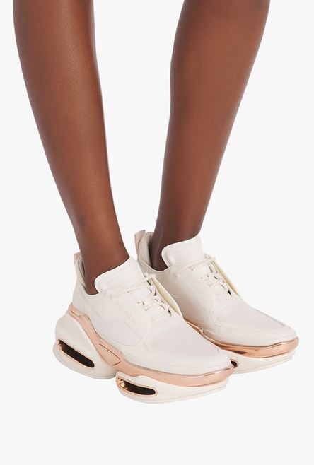 White and pink leather and suede B-Bold low-top sneakers - 7