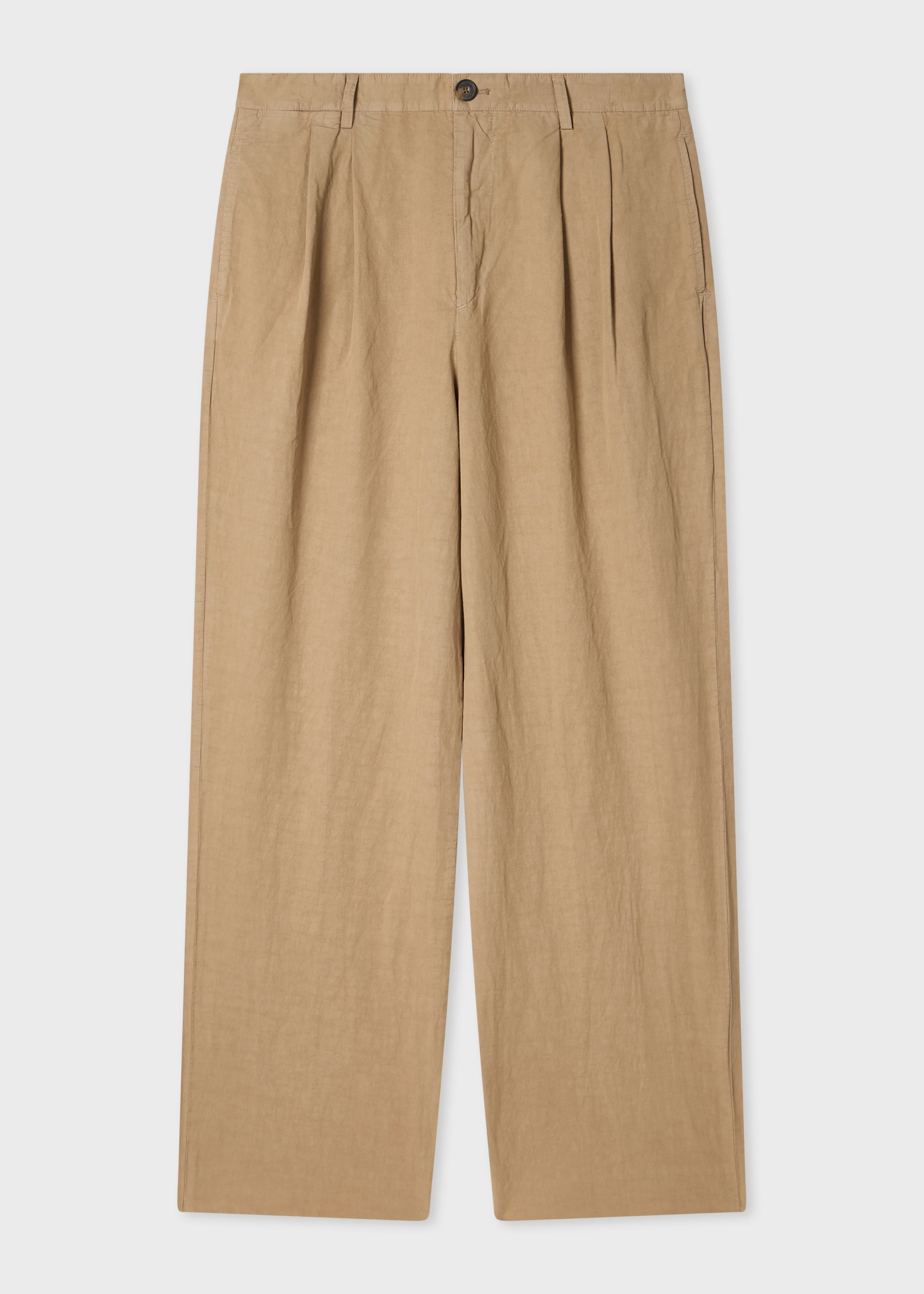 Taupe Cotton-Linen Double Pleat Trousers - 1