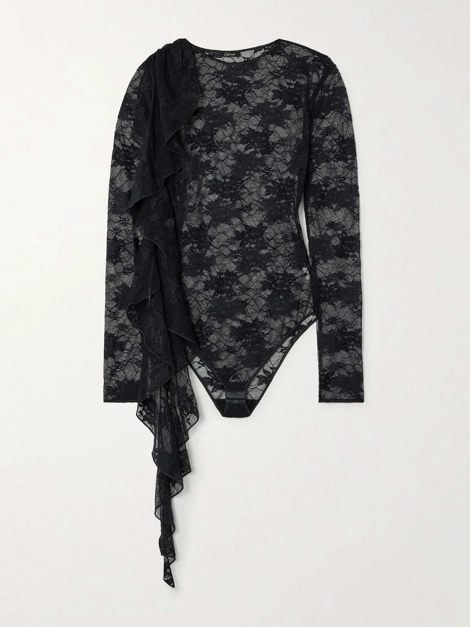 Ruffled stretch-lace bodysuit Black - 1