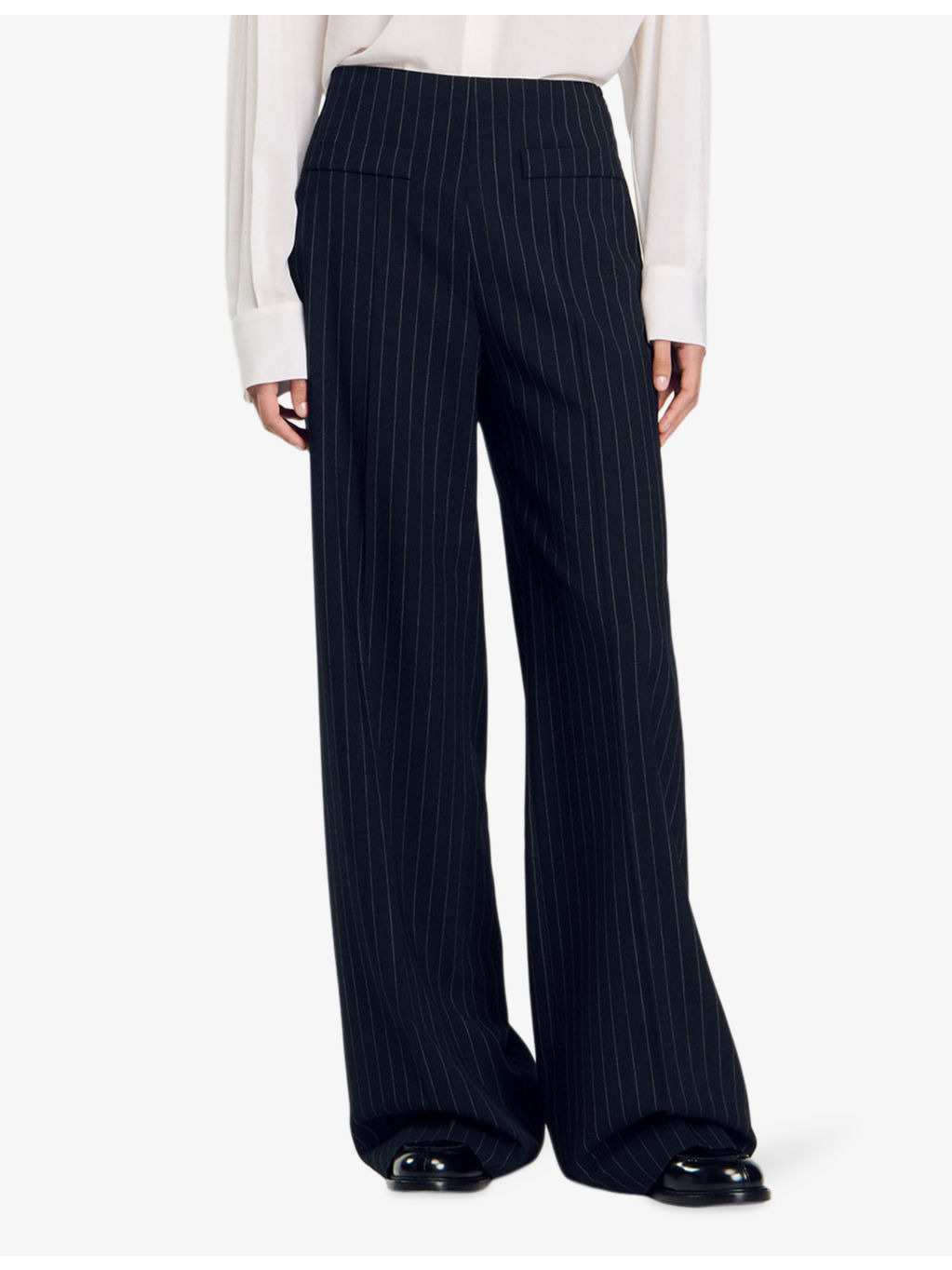 Pinstriped straight-leg stretch-woven trousers - 3