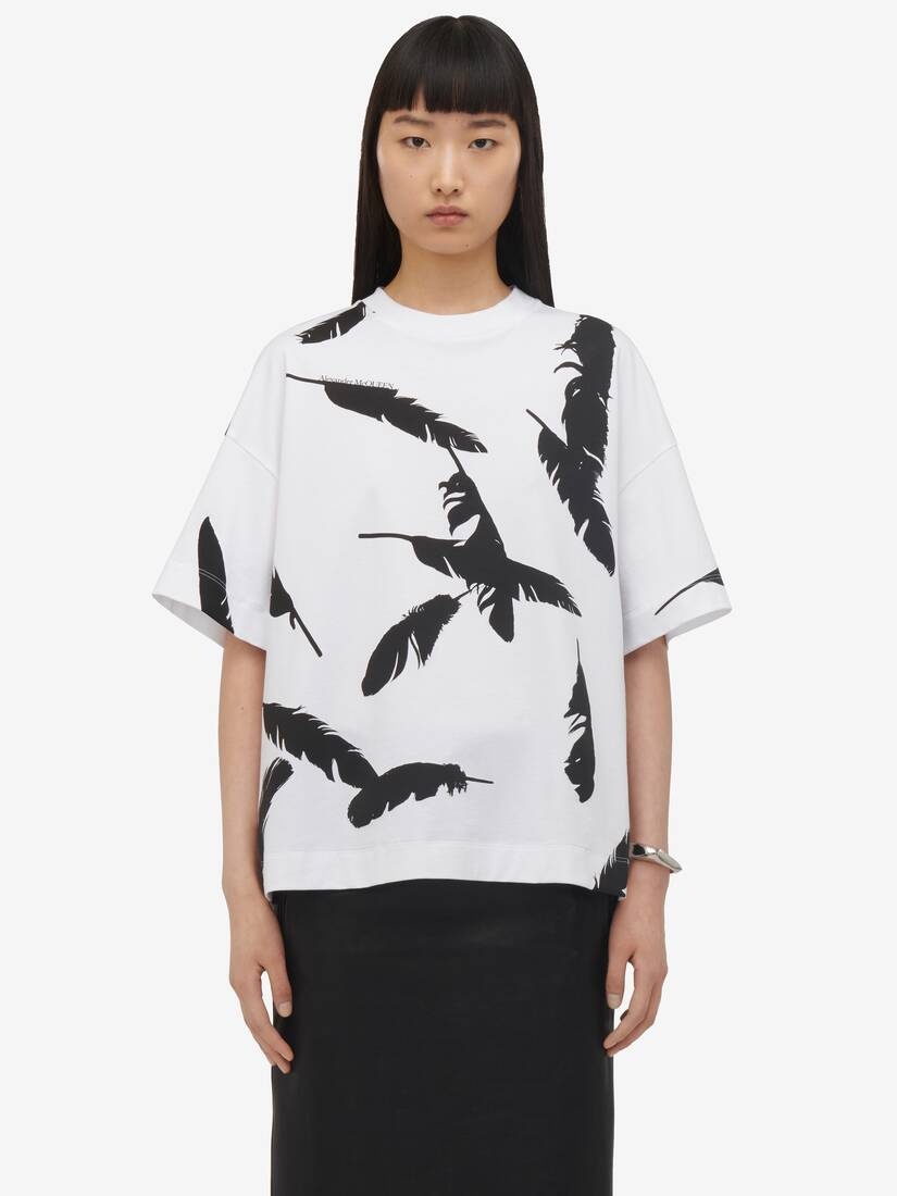 Women's Feather Oversized T-shirt in White/black - 1