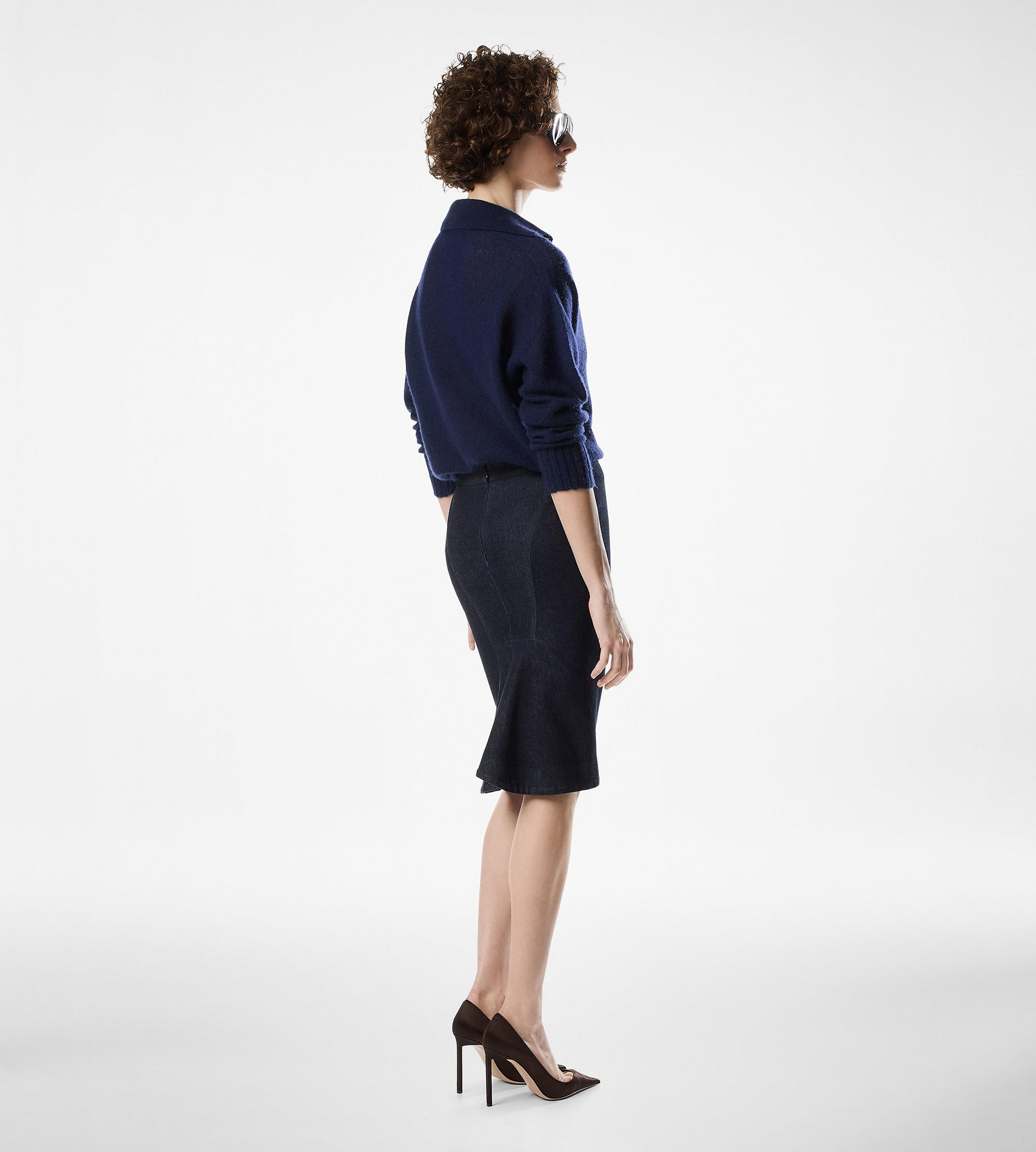 KNEE-LENGTH TAILORED DENIM SKIRT - 3