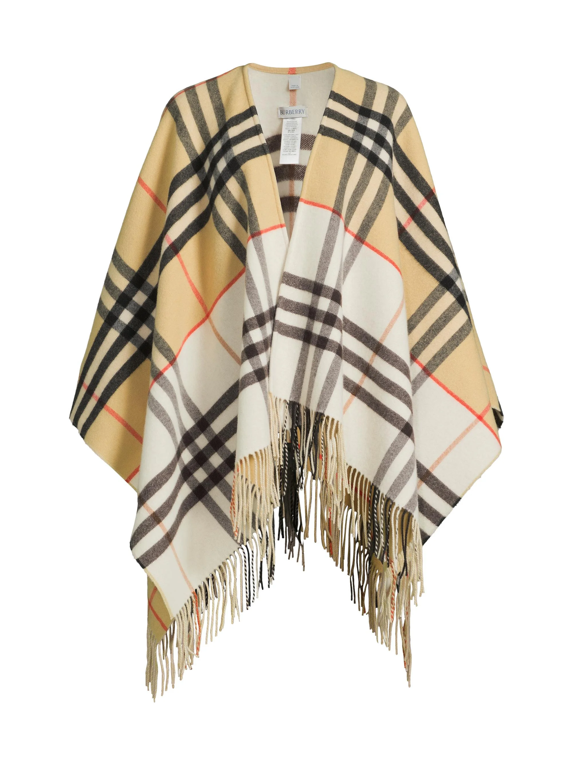Women's Check Double-Faced Cashmere-Wool Cape - Sand Pebble White - 1