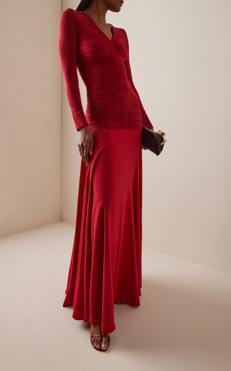 SILVIA TCHERASSI Lina Gathered Silk-Blend Maxi Dress red outlook