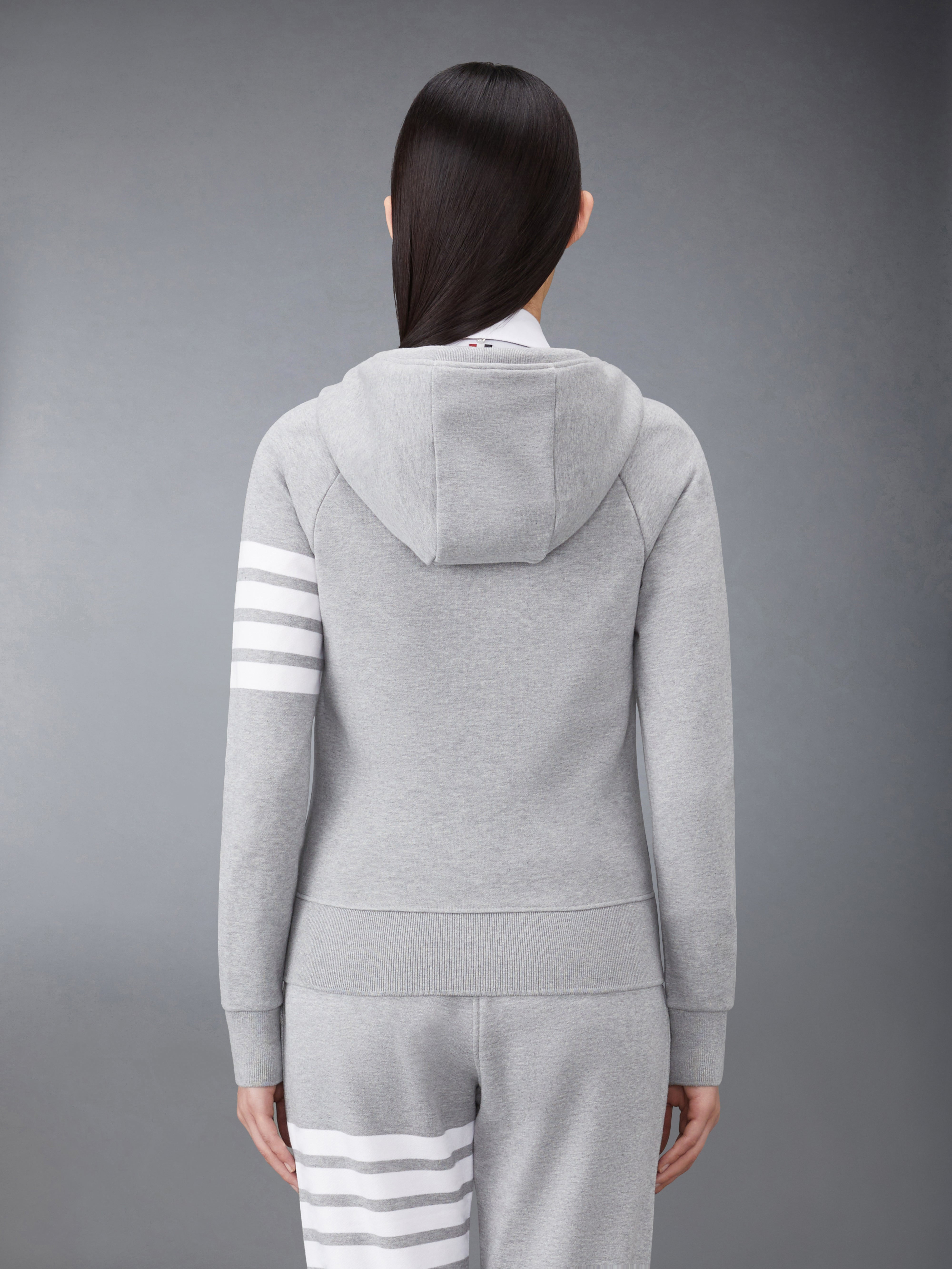 Light Grey Loopback Jersey Knit Engineered 4-bar Stripe Zip up Hoodie - 3
