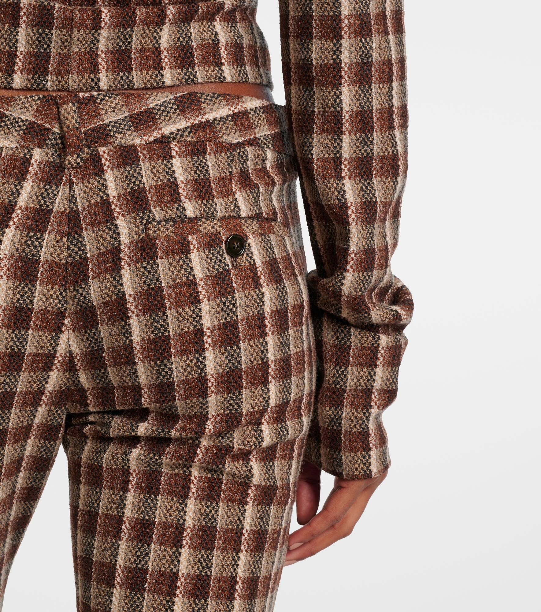 Checked wool and cotton-blend flared pants - 6
