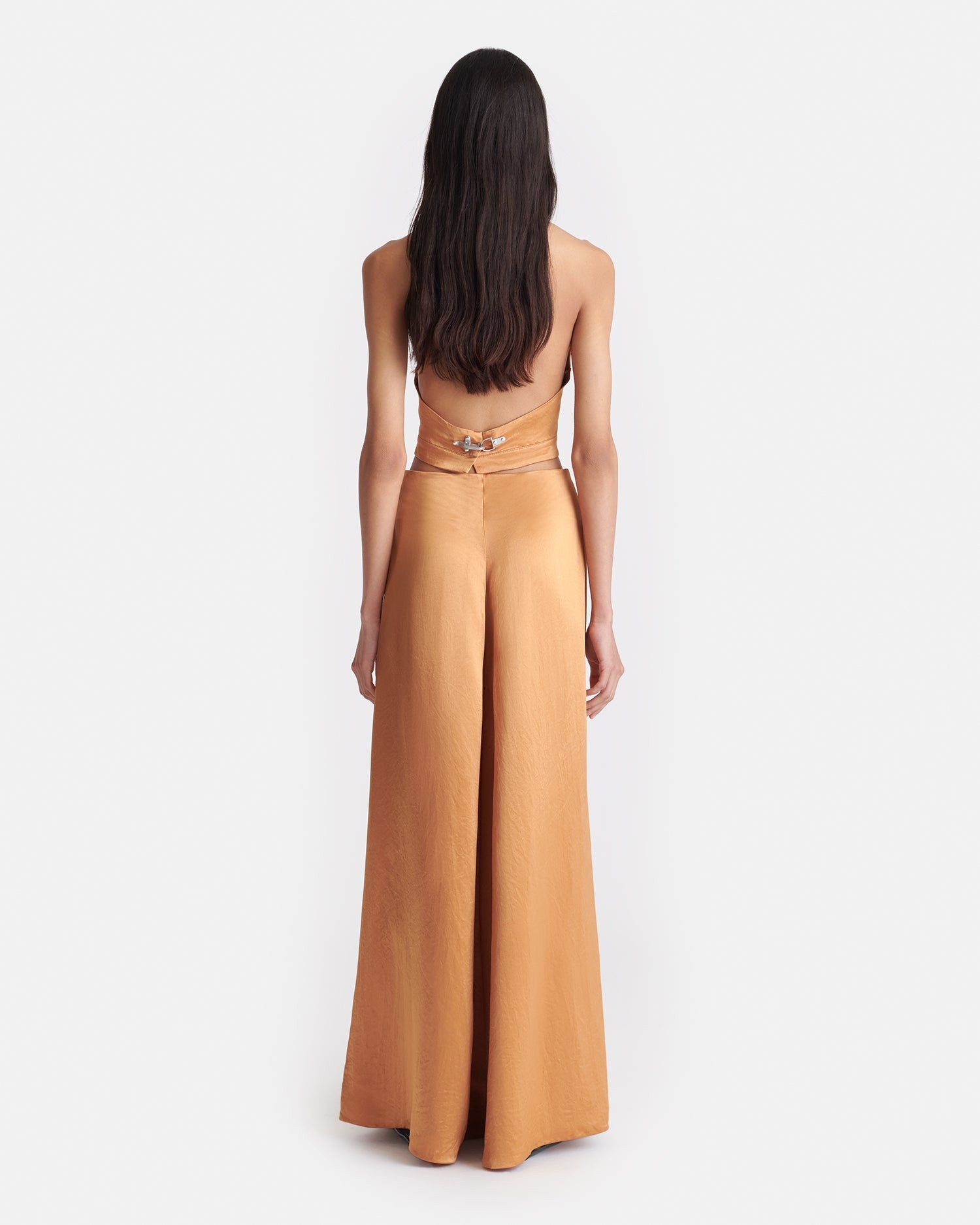 Crinkled Satin Wide-Leg Pants - 4