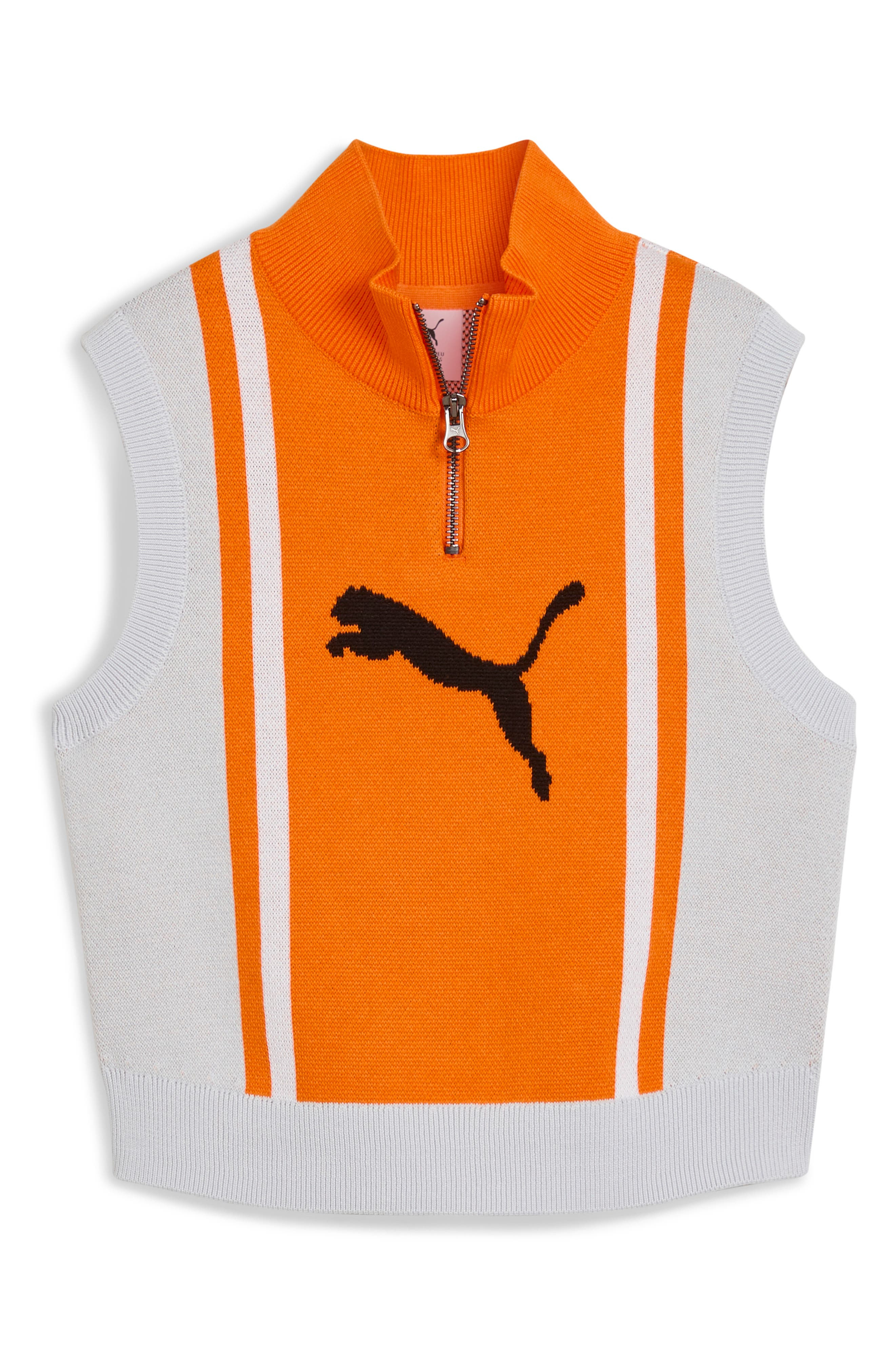 PUMA Future Archive Jacquard Sleeveless Half Zip Knit Crop Top in Silver Mist/Orange Glow at Nordstr - 4