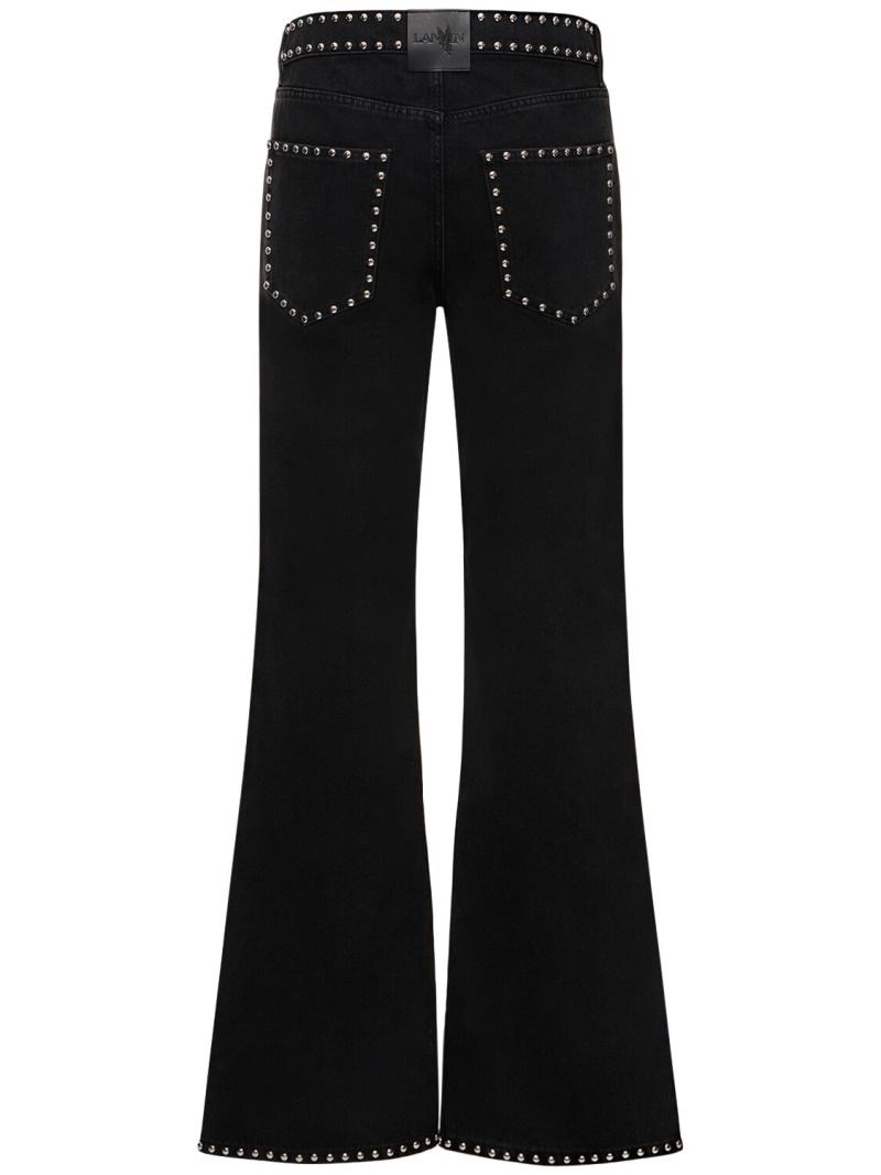 Embroidered studs flared denim pants - 3