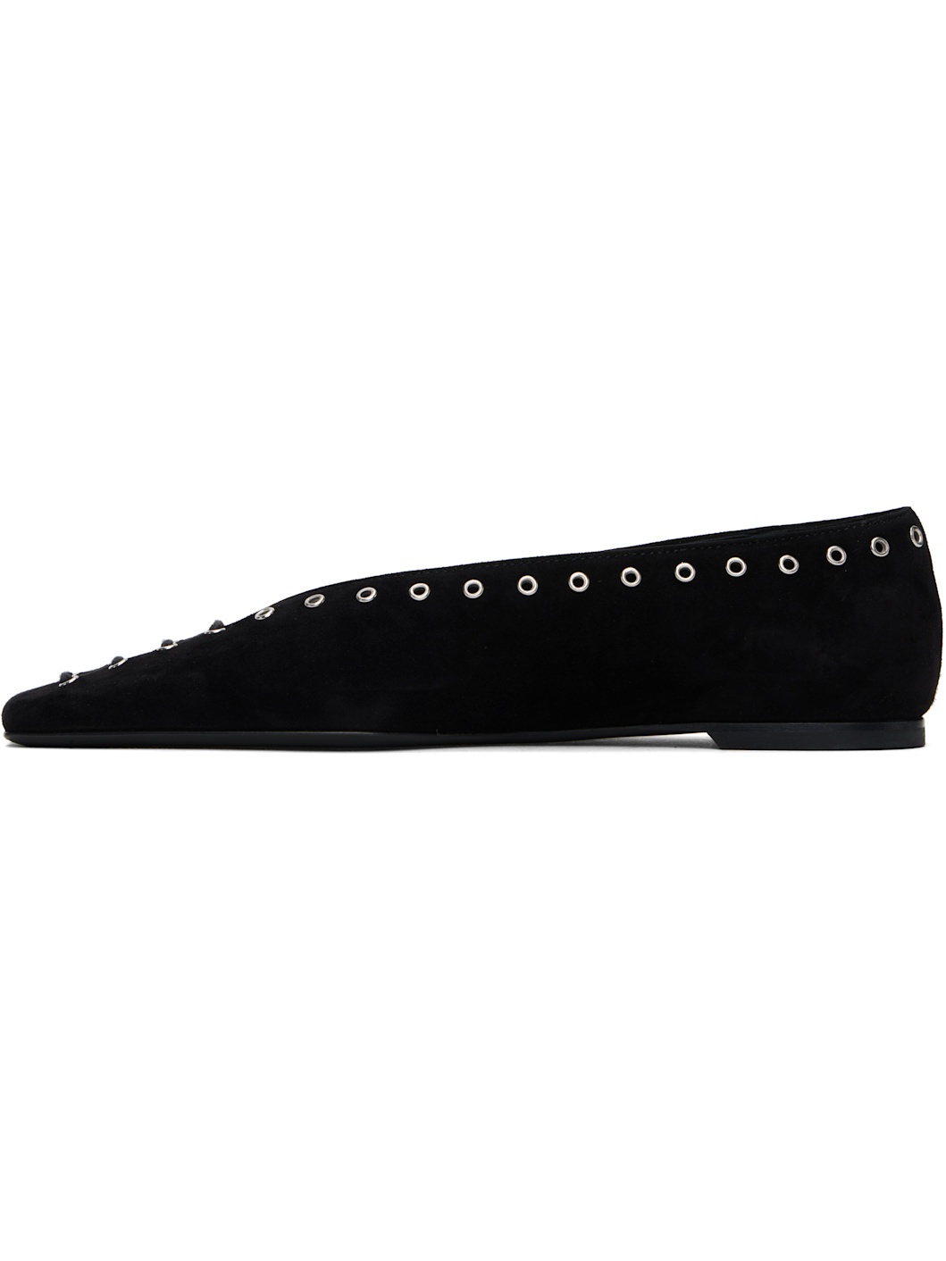Black Suede Lace-Up Ballerina Flats - 3