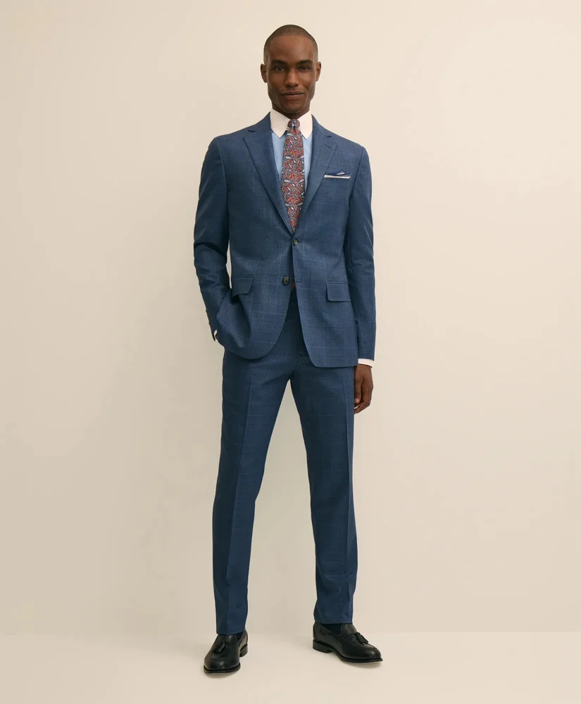 Brooks Brothers Explorer Collection Slim Fit Wool Overcheck Suit Pants - 1