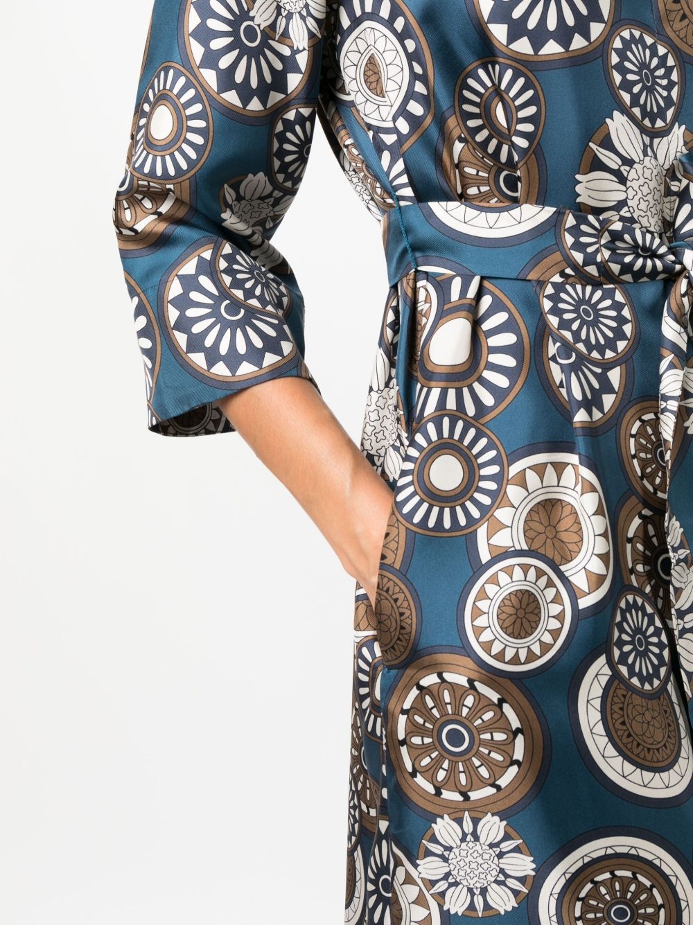 graphic-print belted silk midi dress - 5
