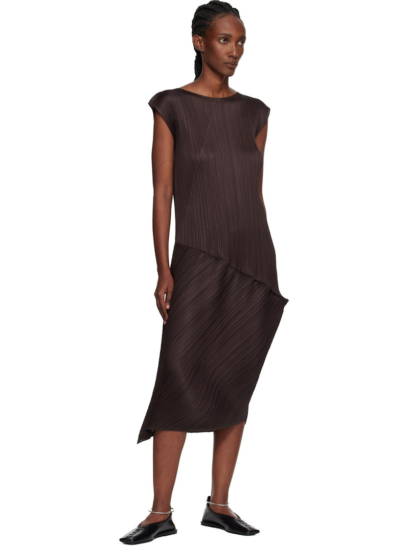 Pleats Please Issey Miyake Brown Leap Midi Dress outlook