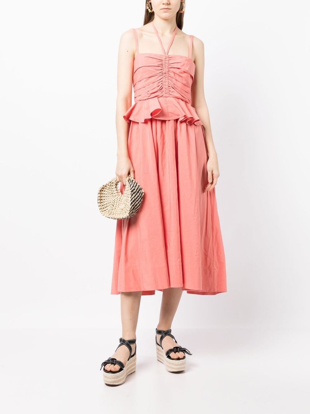 halterneck ruffled midi dress - 2