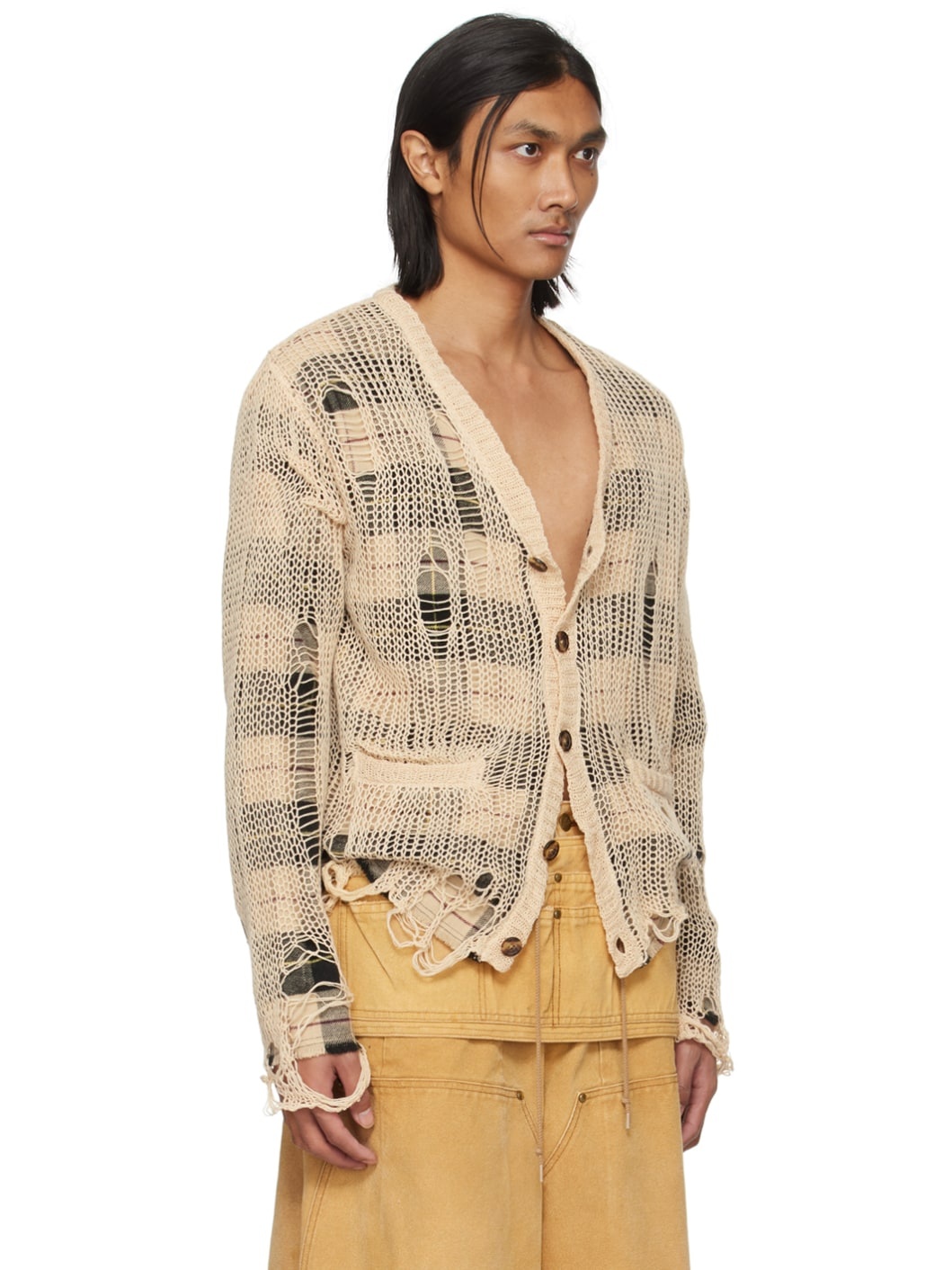 Beige Overlay Distressed Cardigan - 2