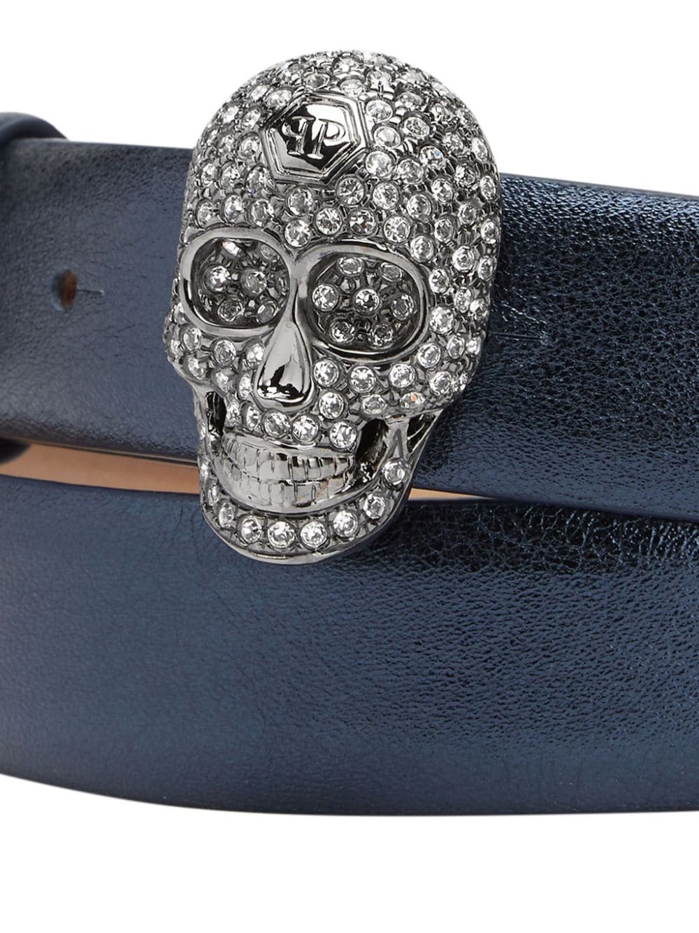 skull-buckle leather belt - 3