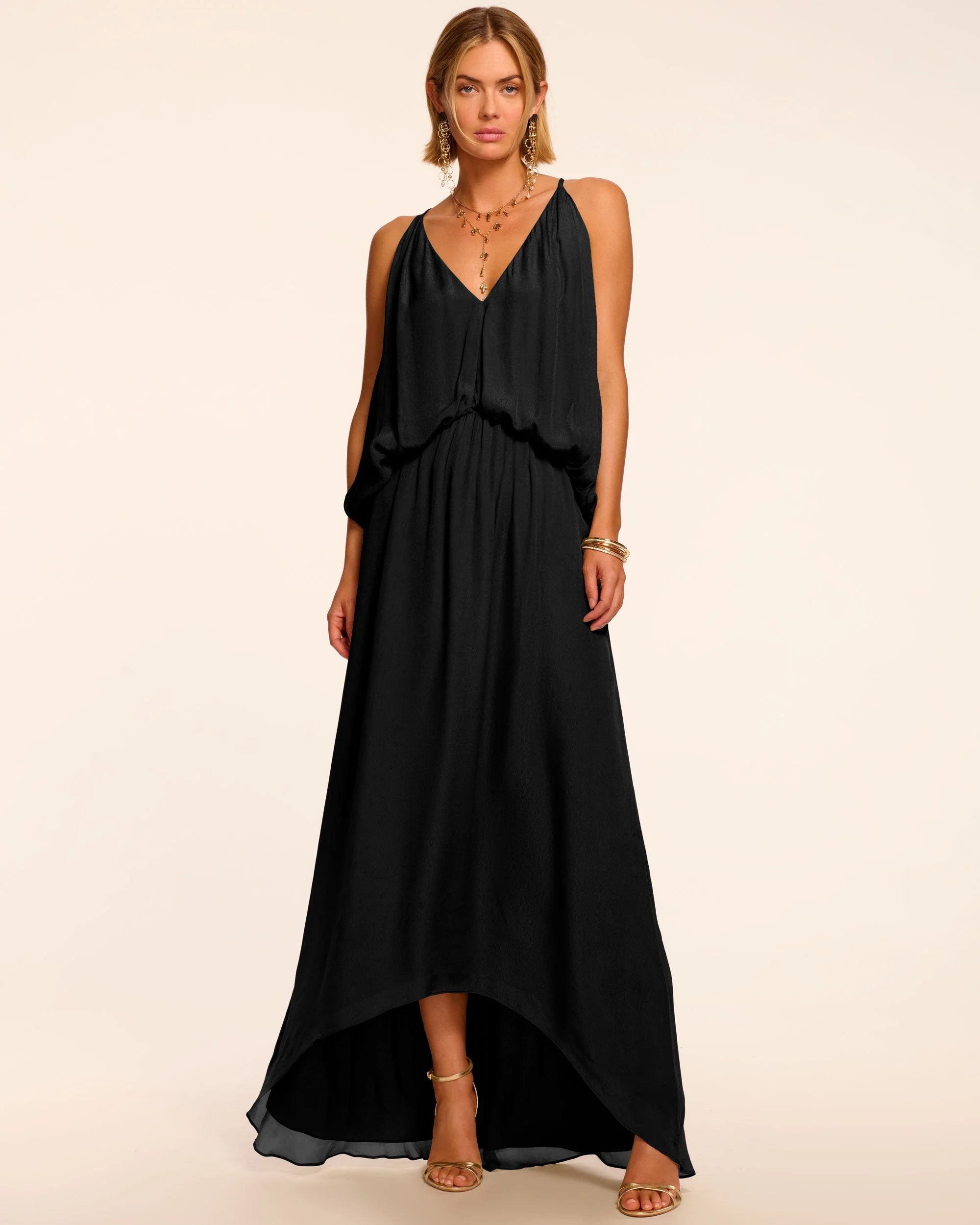 Ambar Draped V-Neck Maxi Dress | BLACK - 1