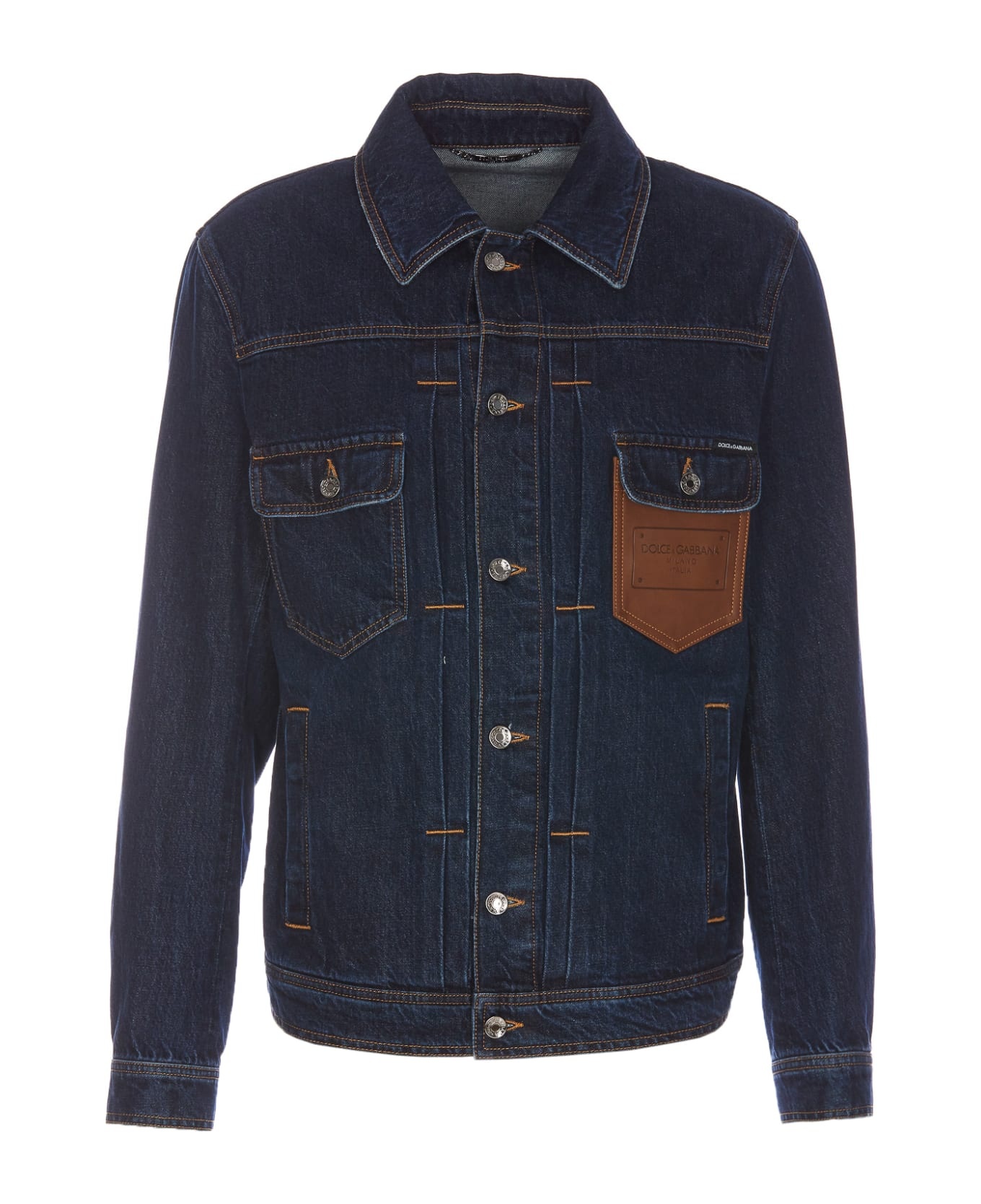 Denim Jacket With Leather Embossed Logo Plaque - 1