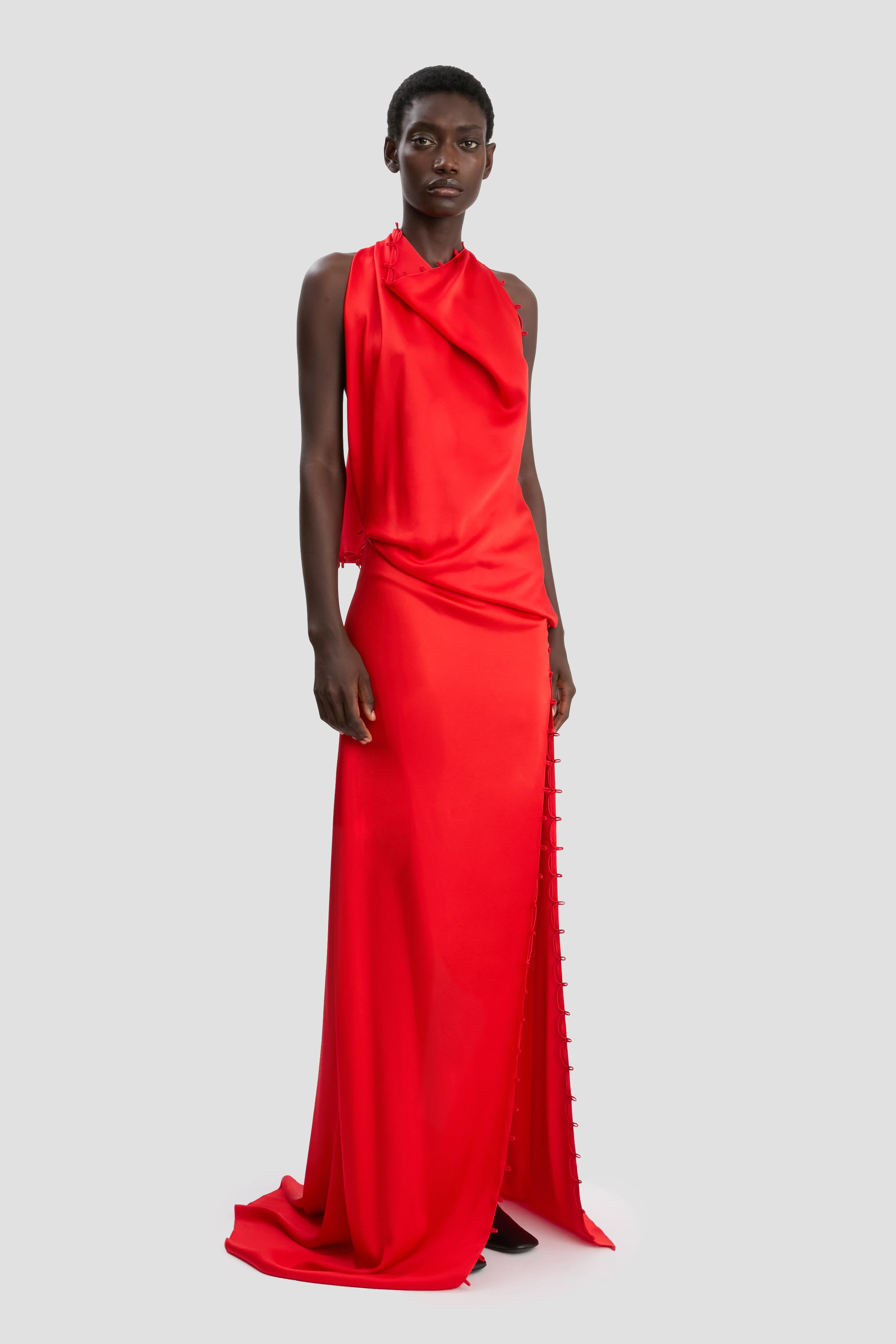 Rouleaux Detail Sleeveless Gown In Cayenne - 4